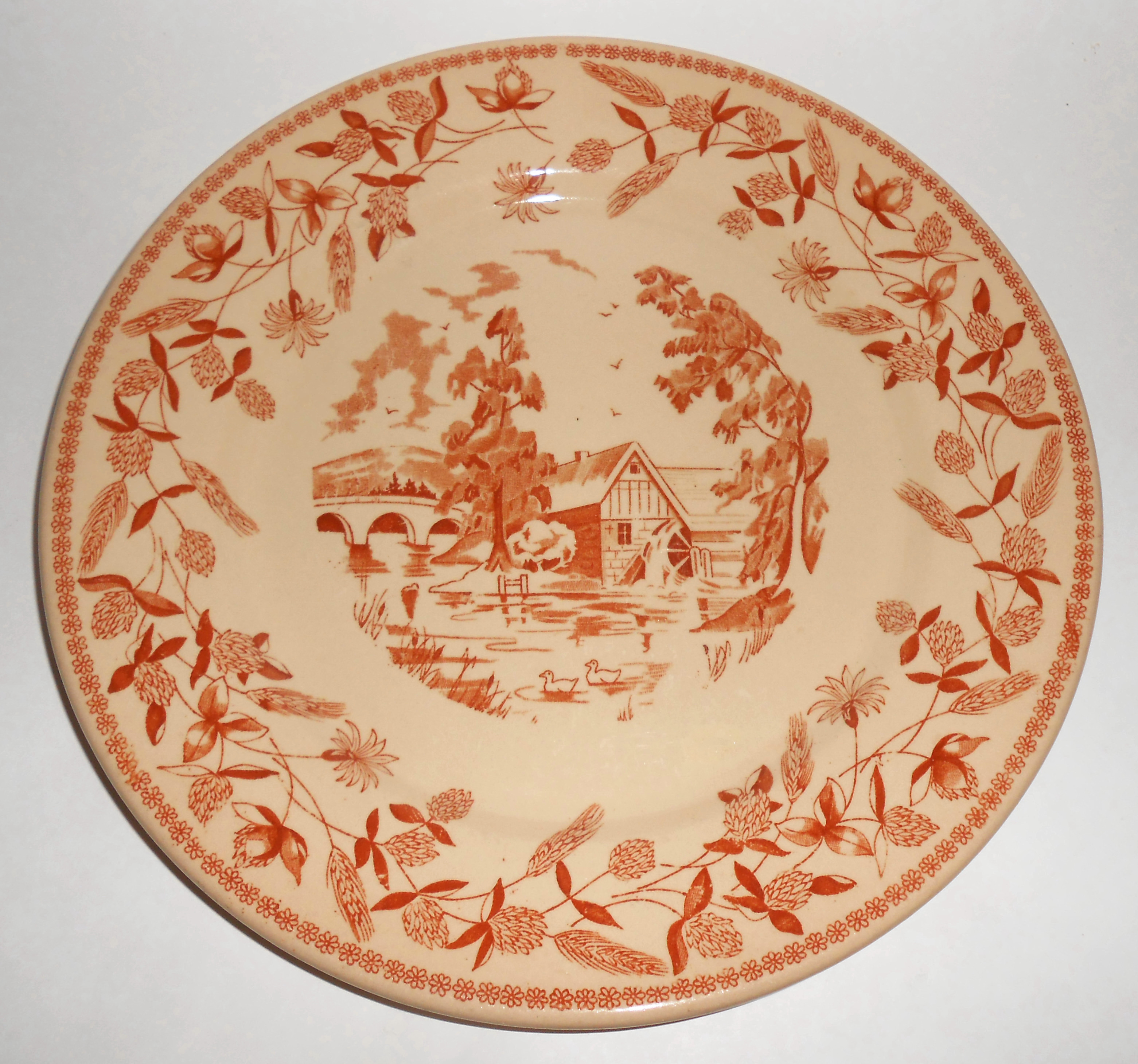 Wallace Restaurant China Brown Ye Olde Mill Chop Plate!