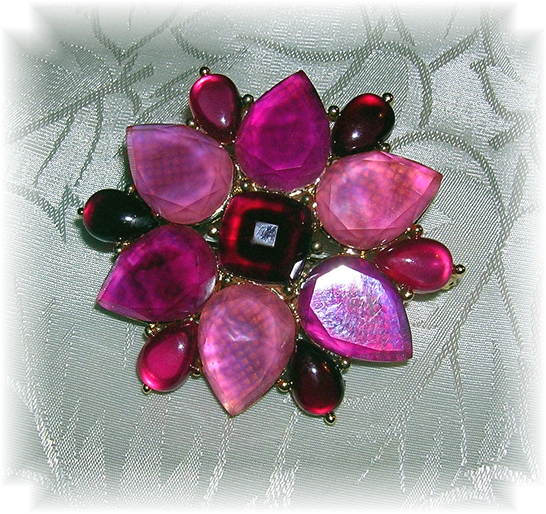 Plastic Lucite Pink Red Flower brooch