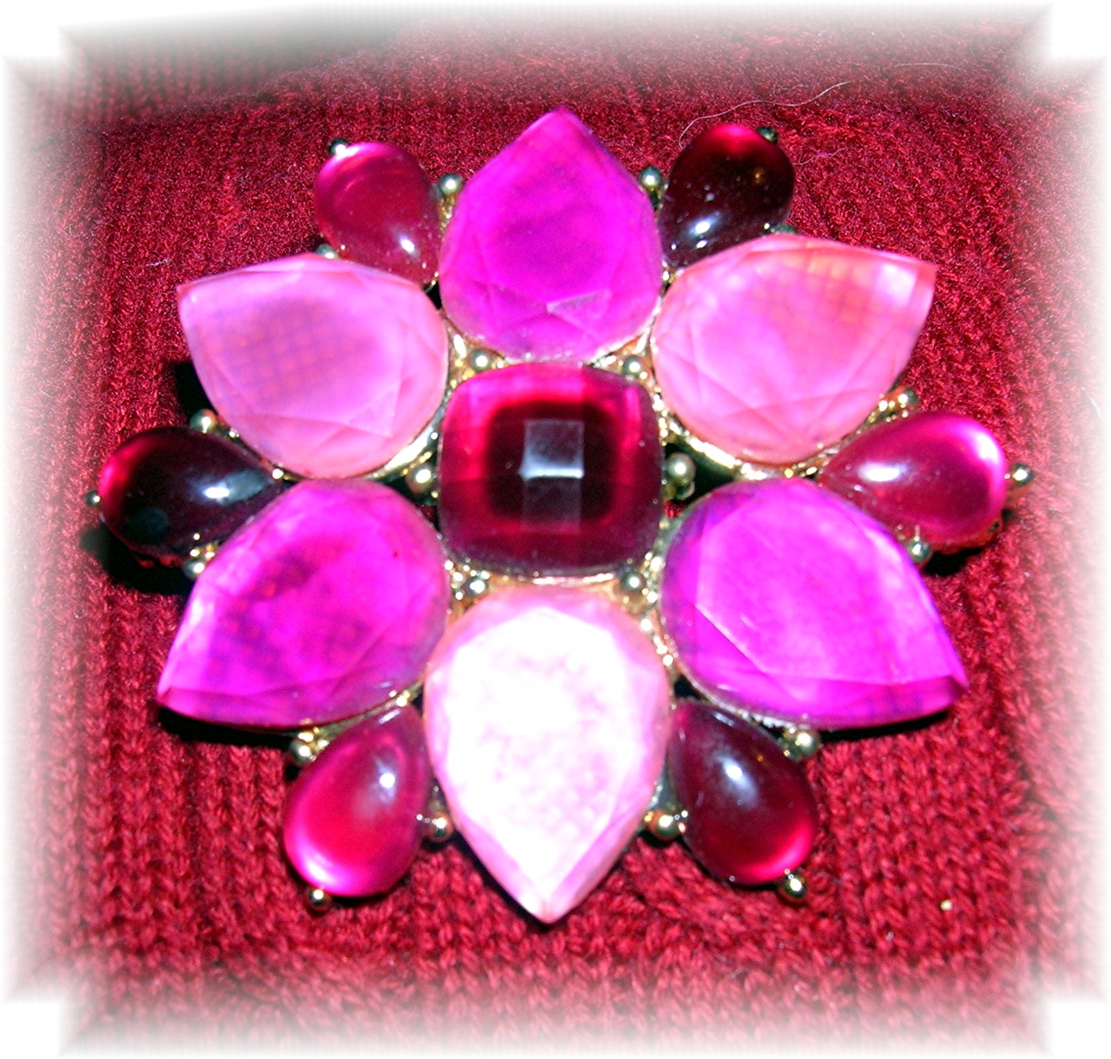 Plastic Lucite Pink Red Flower brooch