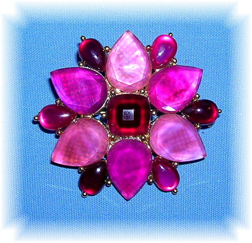 Plastic Lucite Pink Red Flower brooch