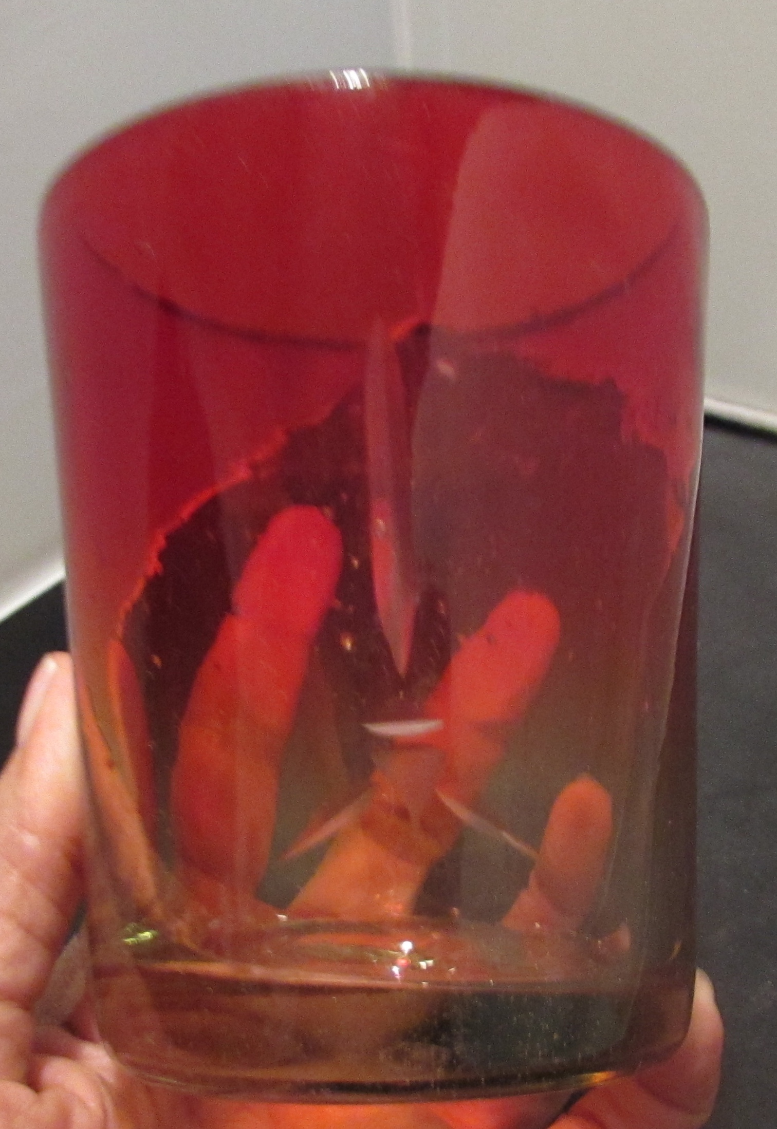 Amberina Blown Glass Tumbler Red Yellow Clear