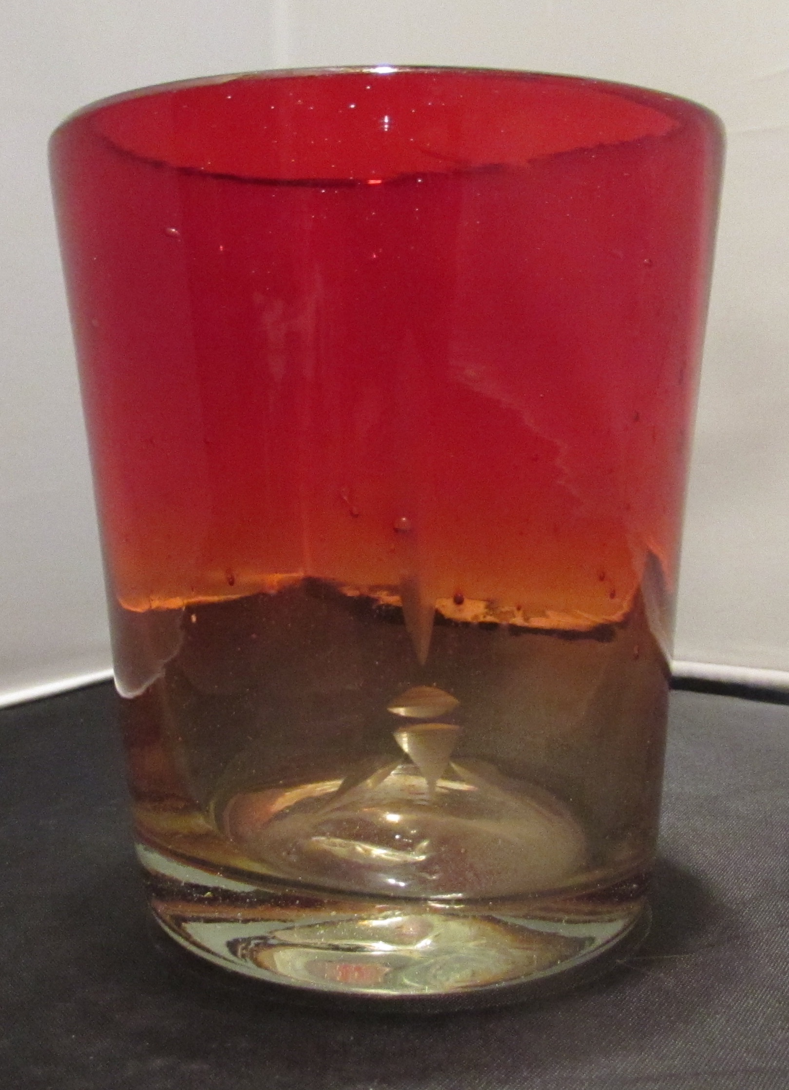 Amberina Blown Glass Tumbler Red Yellow Clear