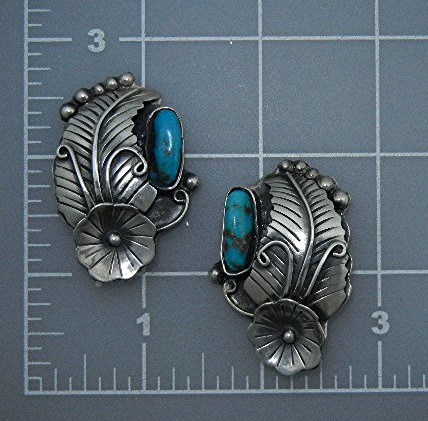 Taxco Mexico Sterling Silver Turquoise Clip Earrings CI