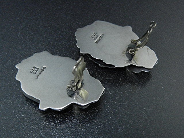 Taxco Mexico Sterling Silver Turquoise Clip Earrings CI