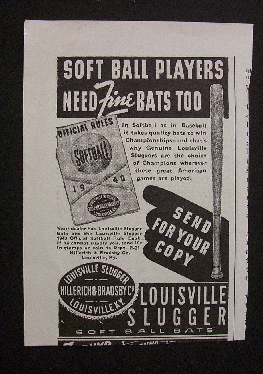 1940  Louisville  Slugger  Soft  Ball  Bats