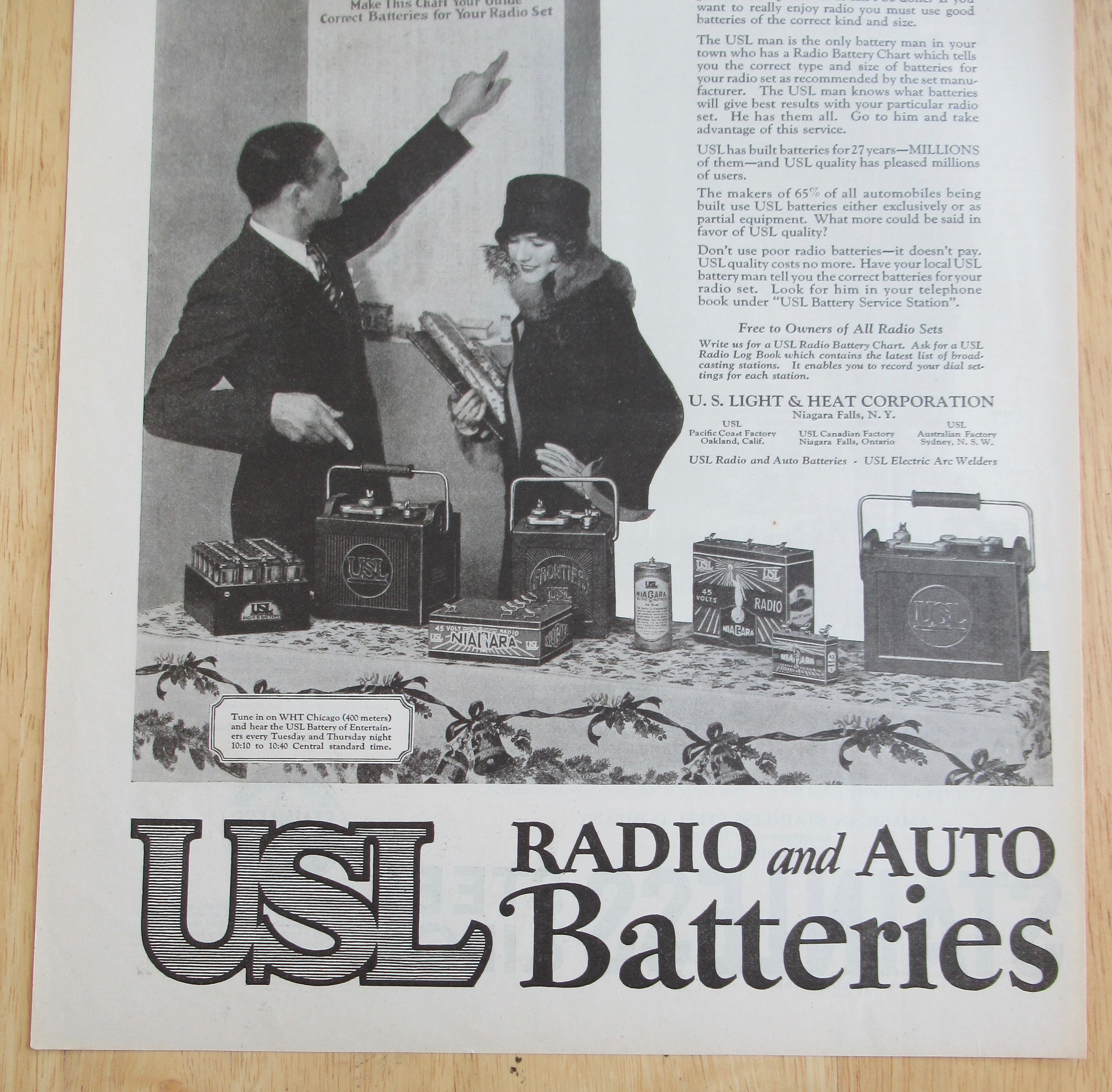 1925 USL Radio & Auto Battery with Man & Woman