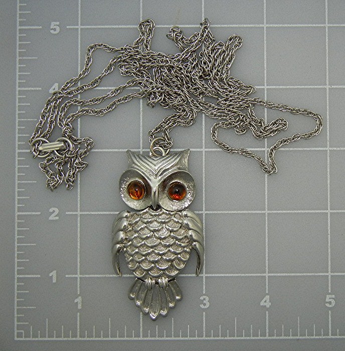 Silver Owl Amber Eyes Necklace 2 Strand