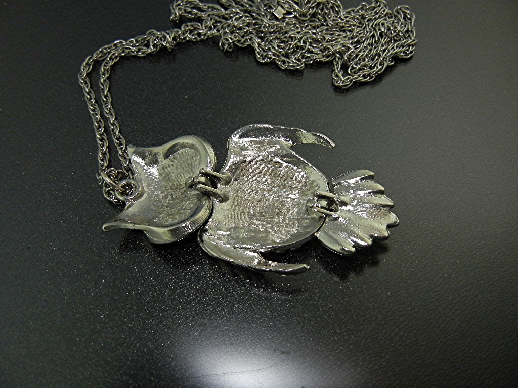 Silver Owl Amber Eyes Necklace 2 Strand