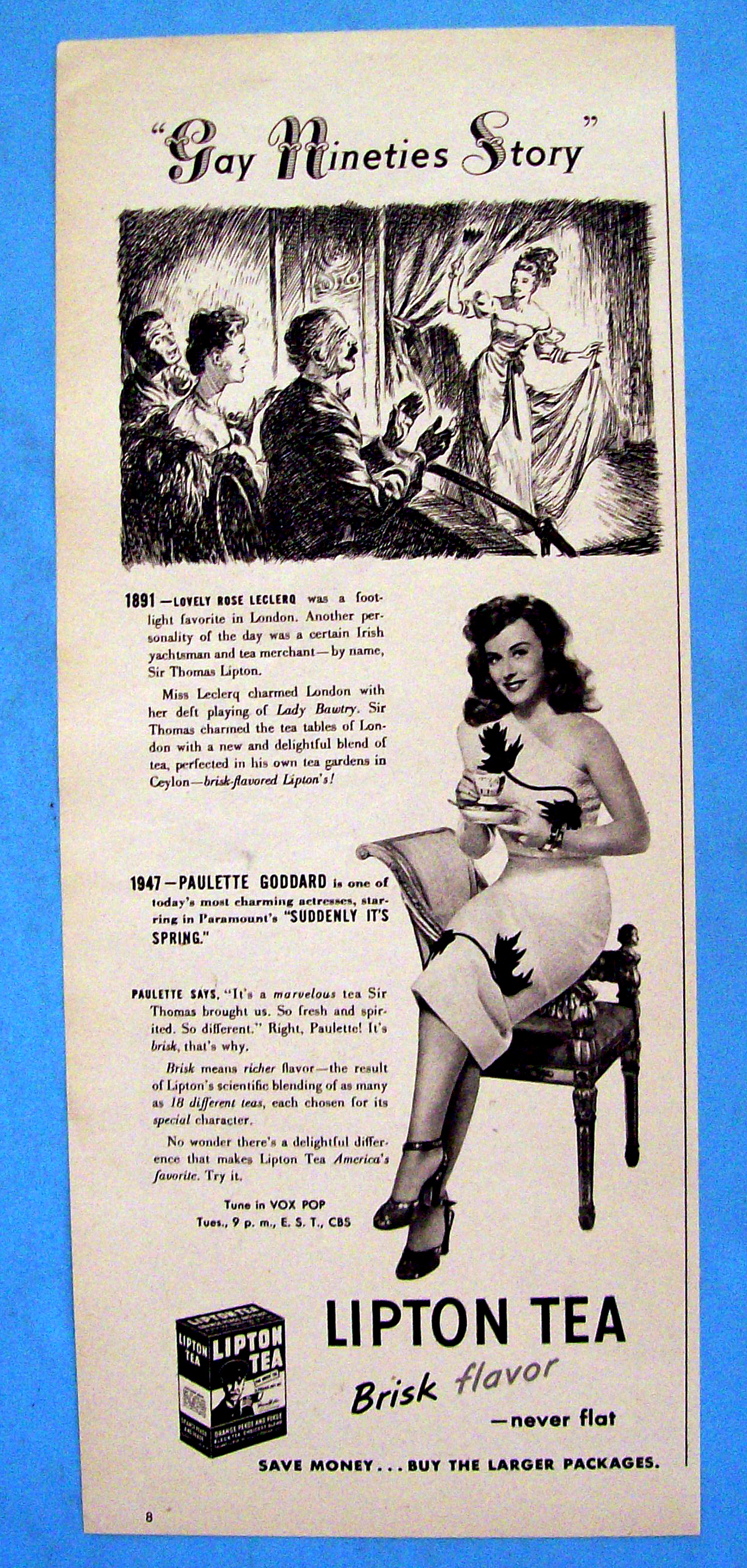 1947 Lipton Tea with Paulette Goddard