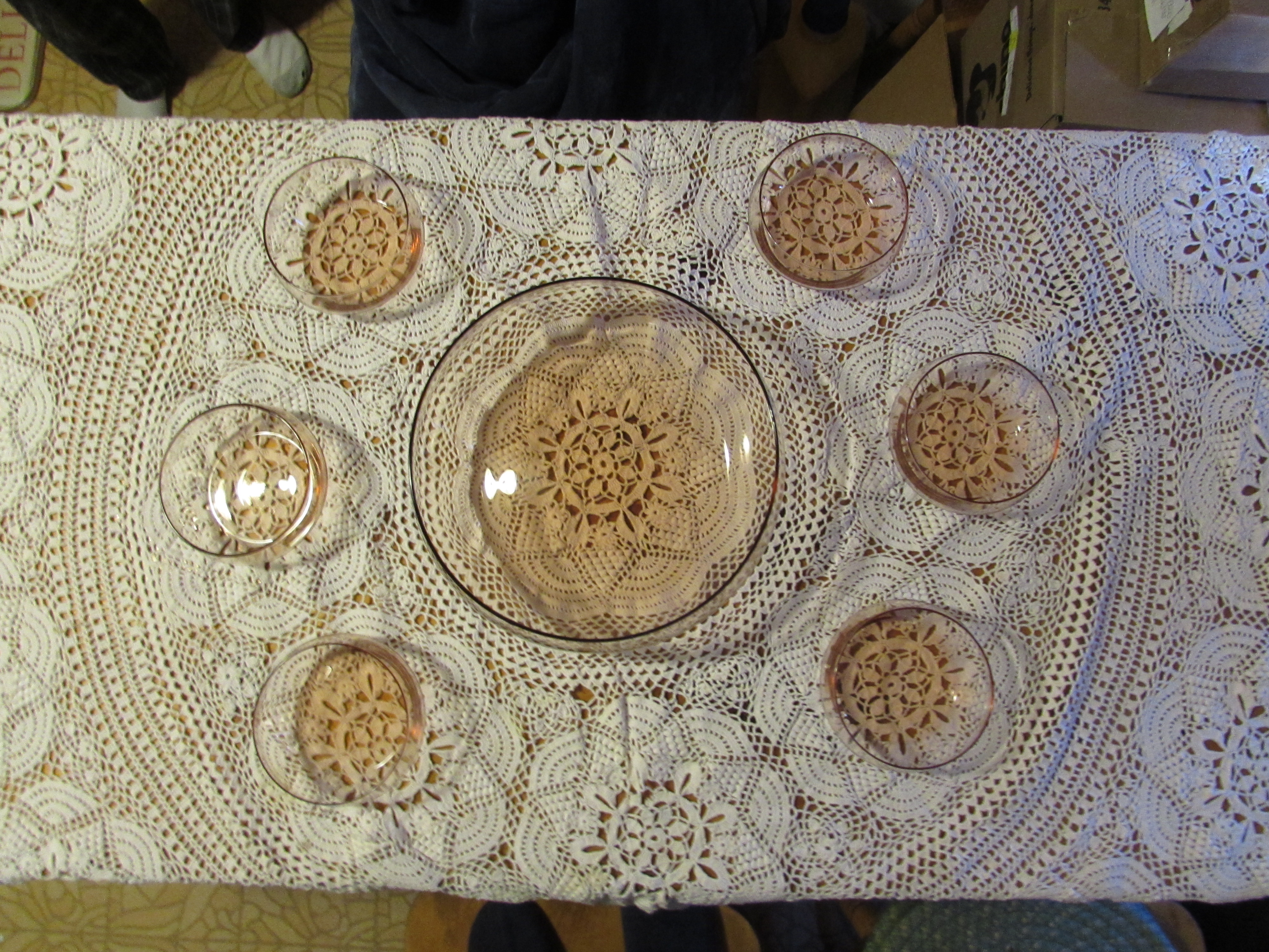 Pink Blown Glass Salad Bowl 7 Piece Set