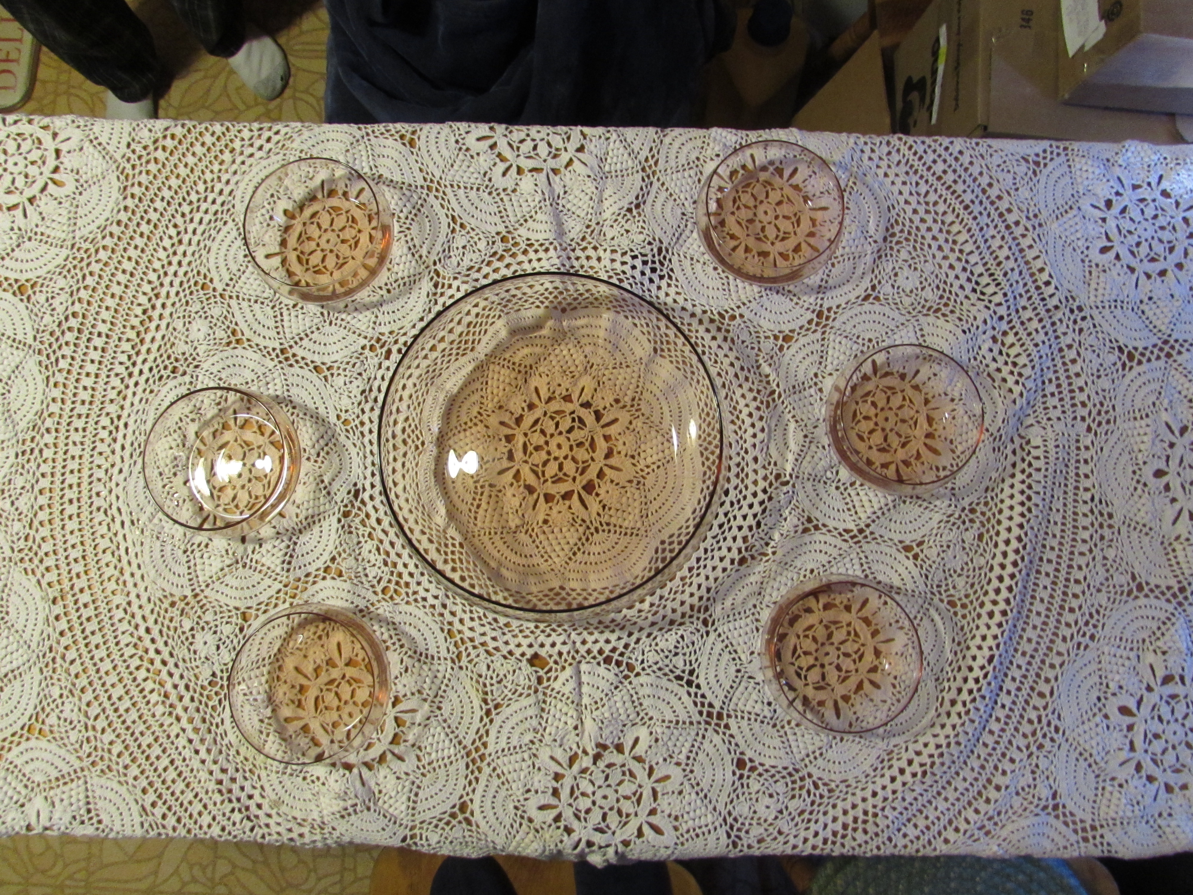 Pink Blown Glass Salad Bowl 7 Piece Set