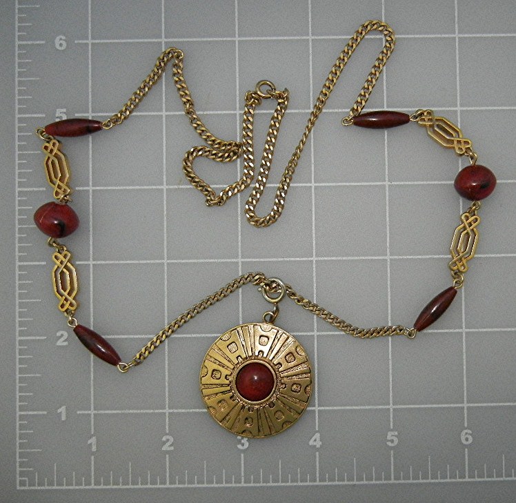 Sarah Coventry Goldtone Red Lucite Plastic Beads