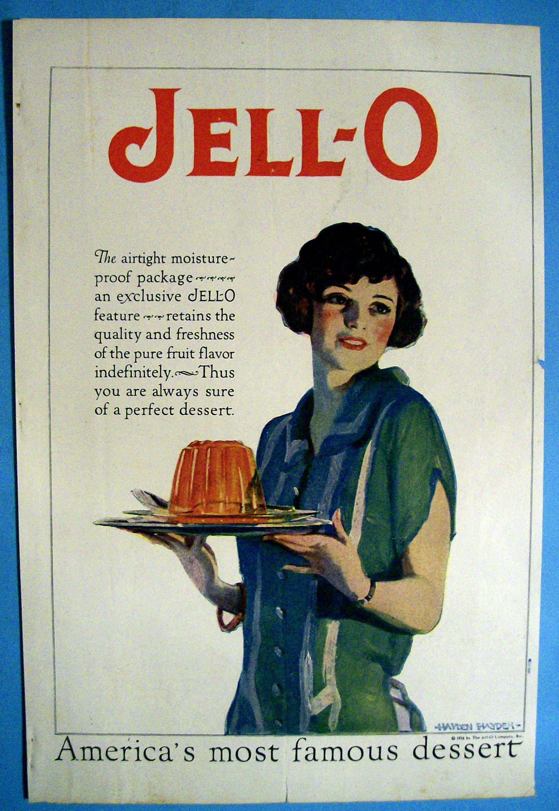 1926 Jell-O with Woman Holding a Plate with Jell-O Mold