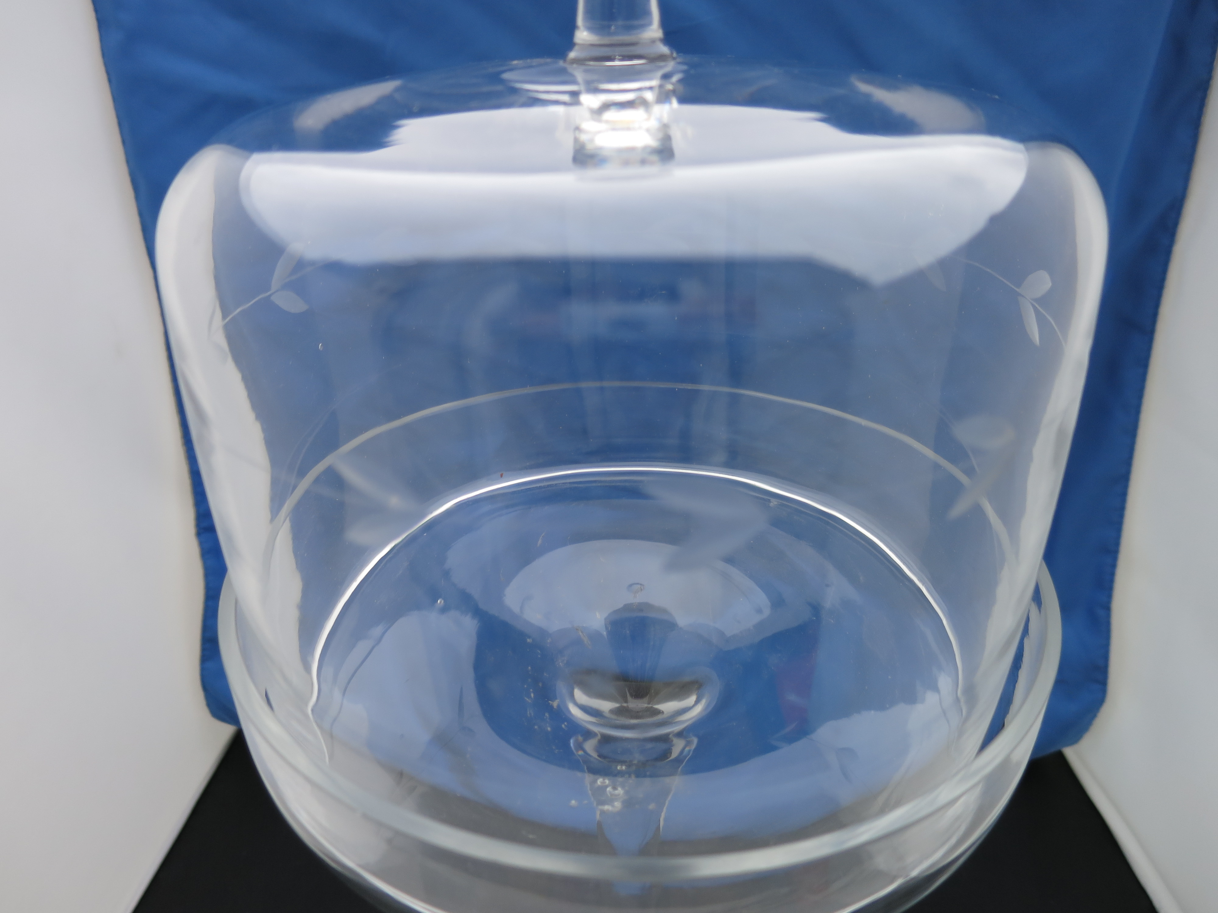 Etched Clear Glass Dome Pedestal Pastry Server 16 inch