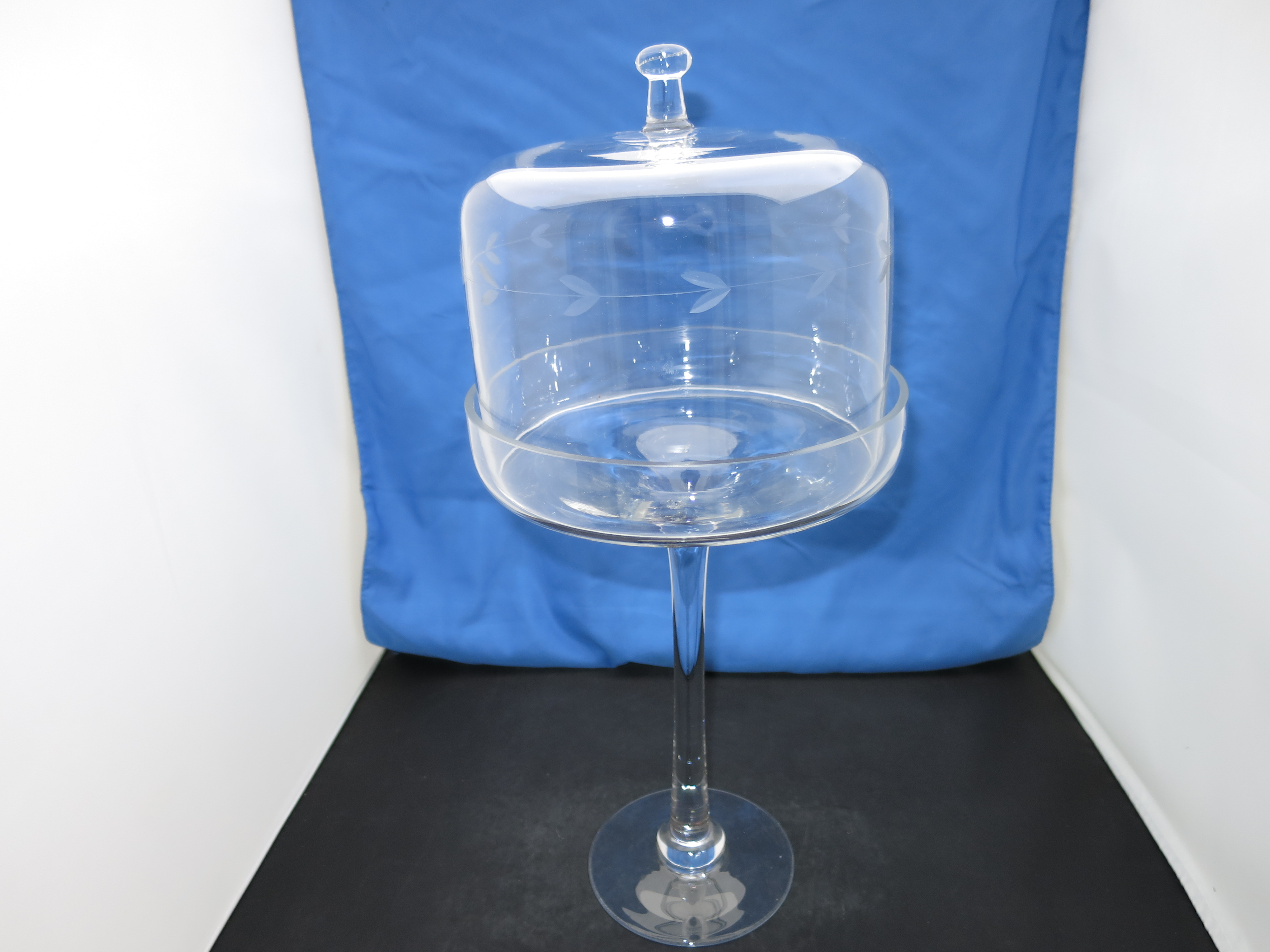 Etched Clear Glass Dome Pedestal Pastry Server 16 inch