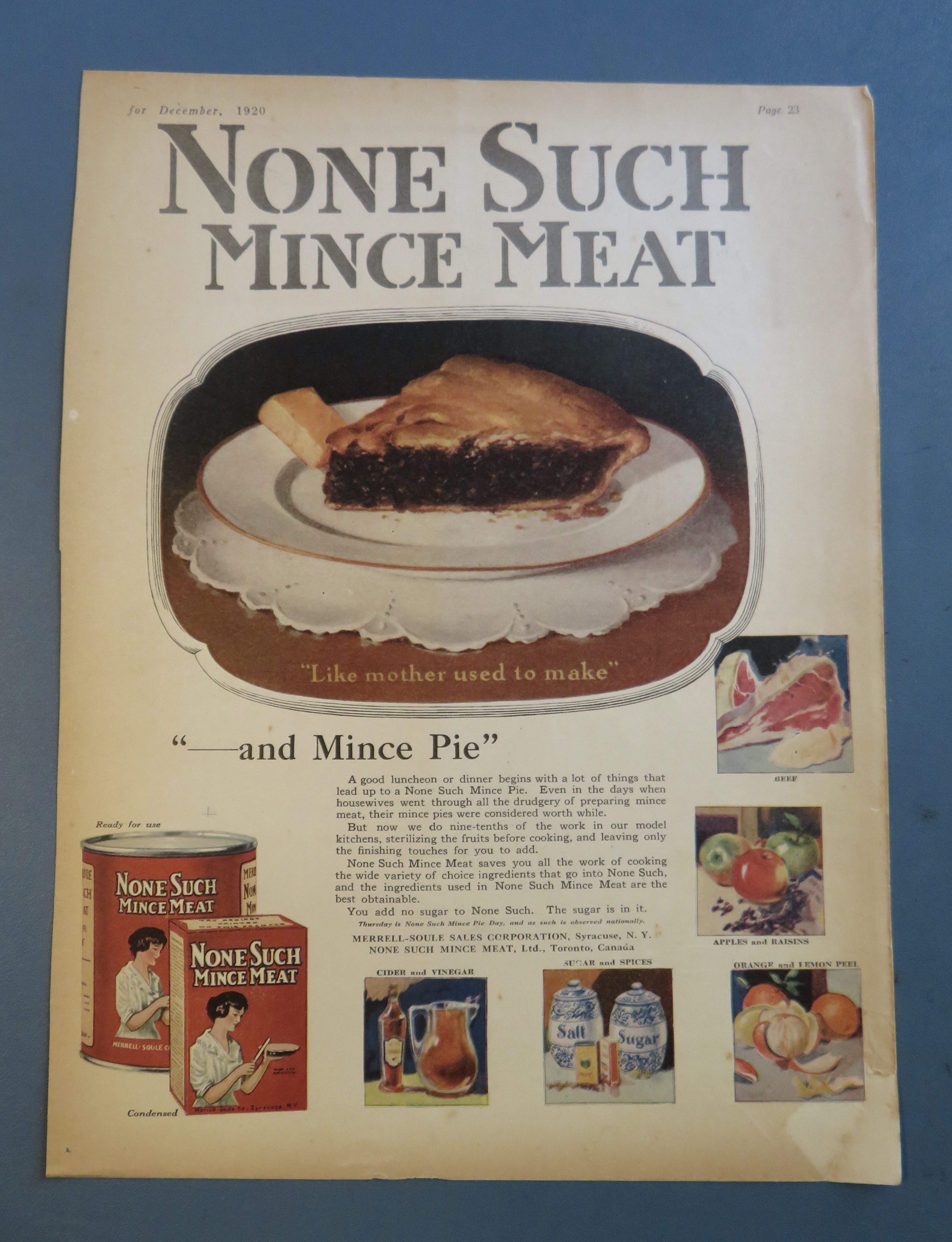 1920 None Such Mince Meat with Piece of Pie