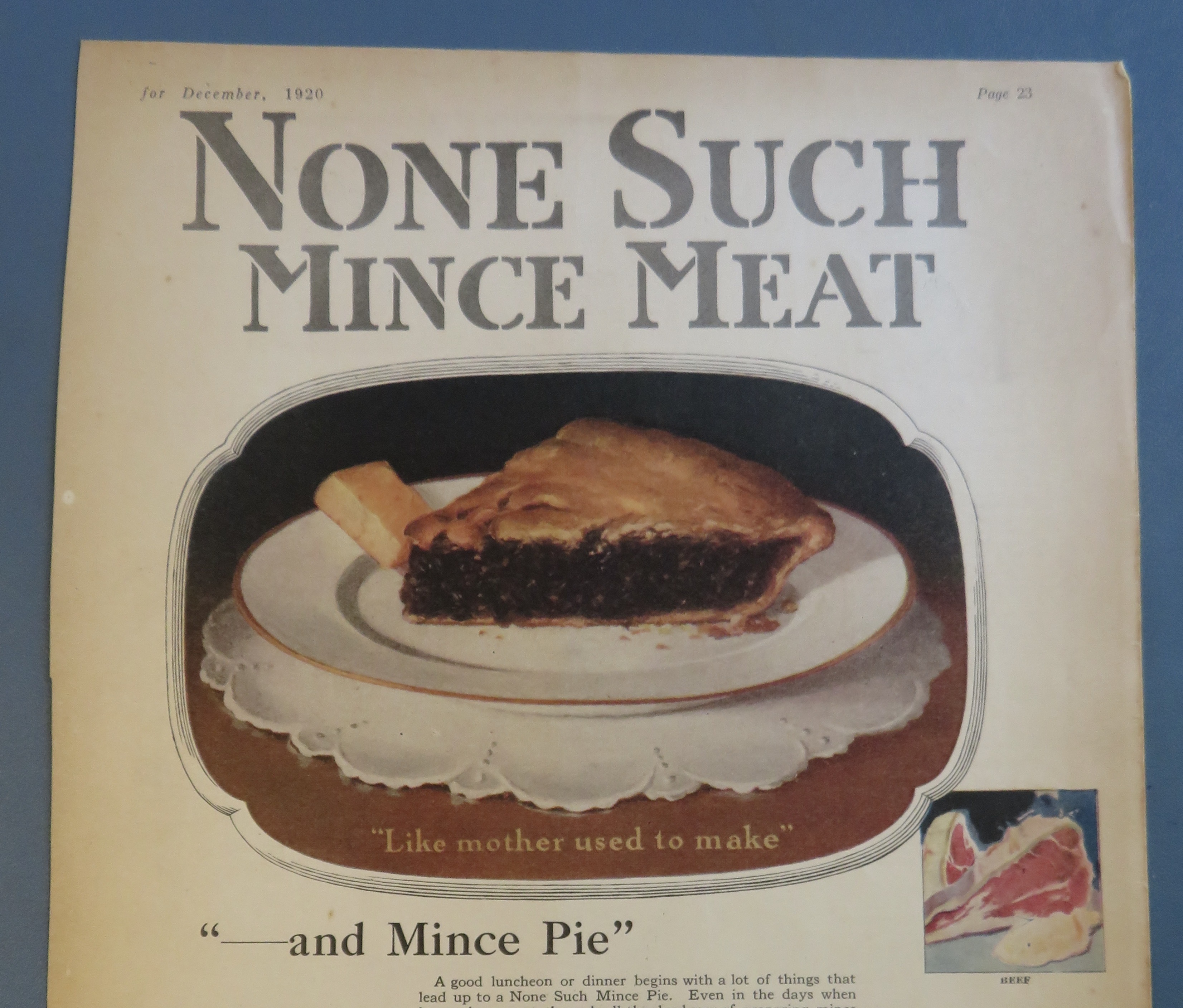 1920 None Such Mince Meat with Piece of Pie