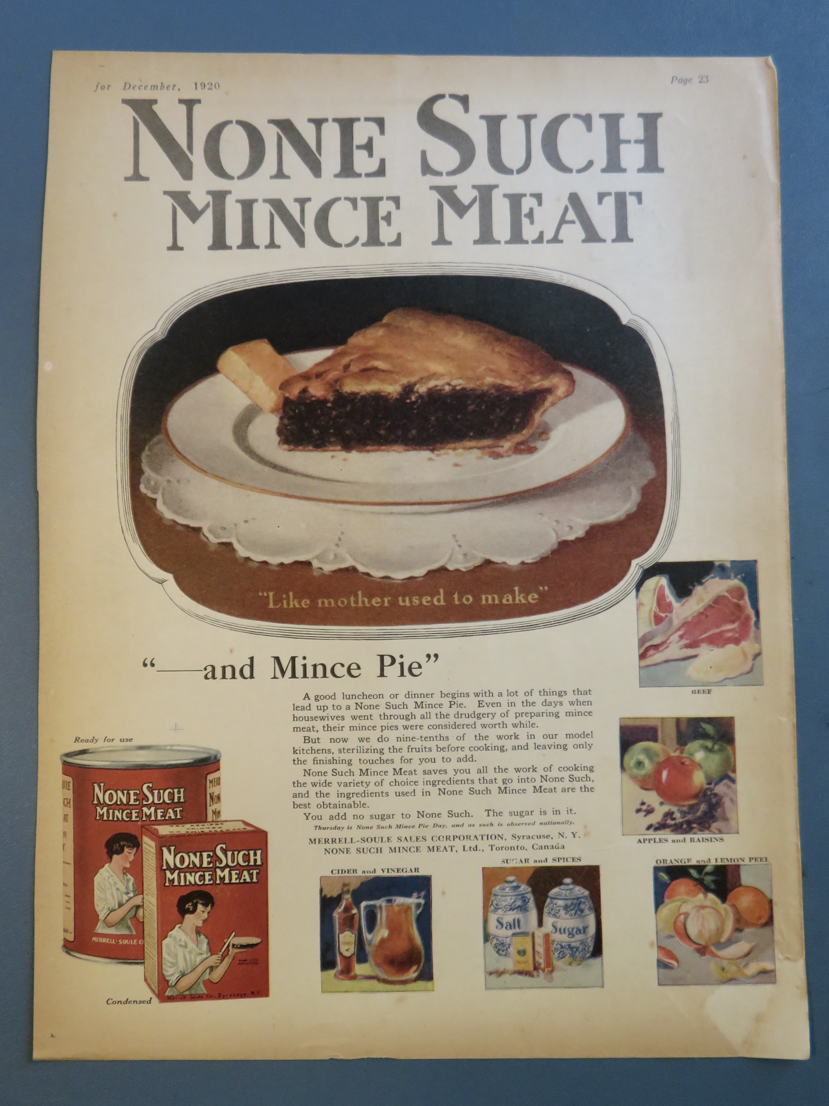 1920 None Such Mince Meat with Piece of Pie