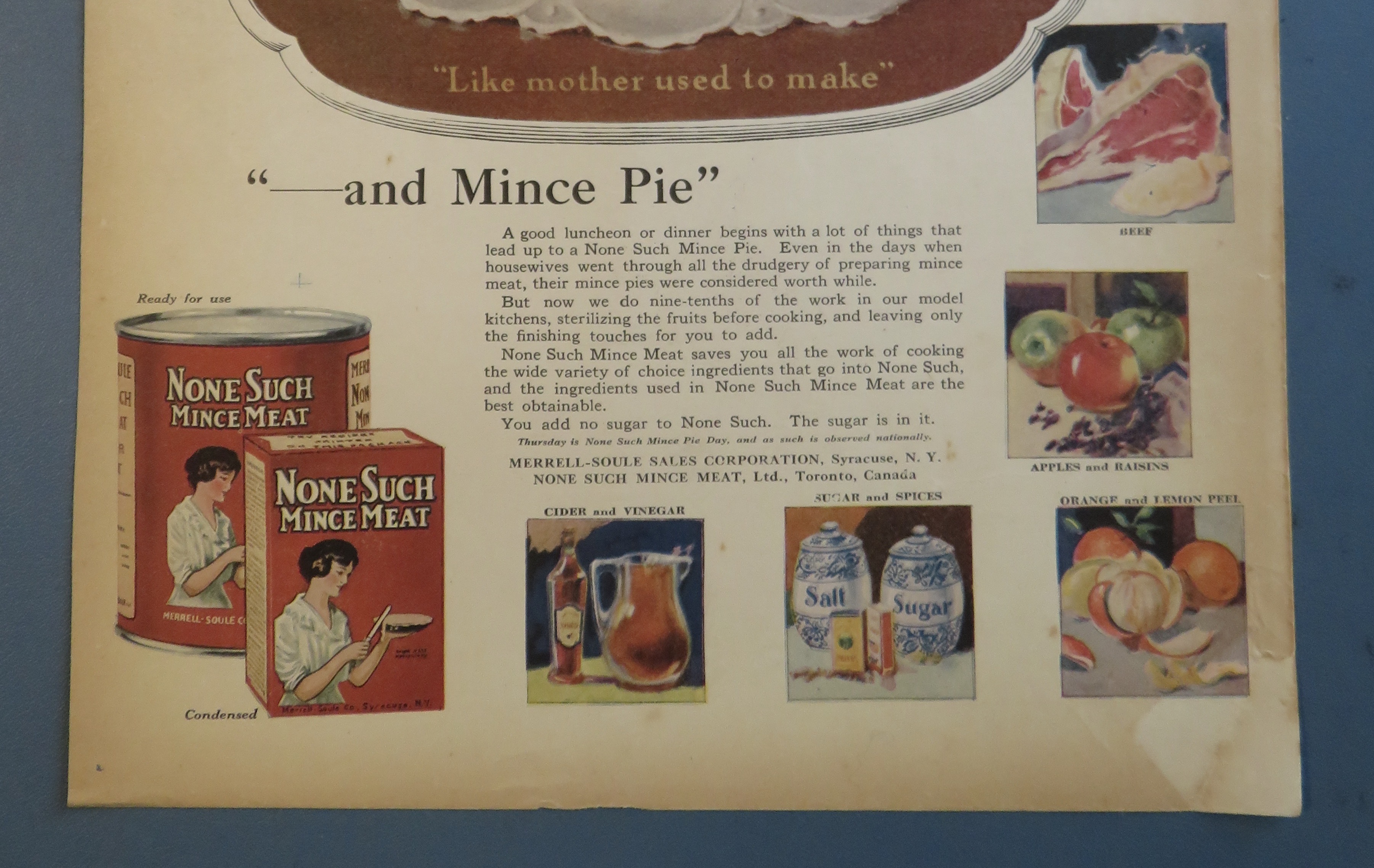 1920 None Such Mince Meat with Piece of Pie