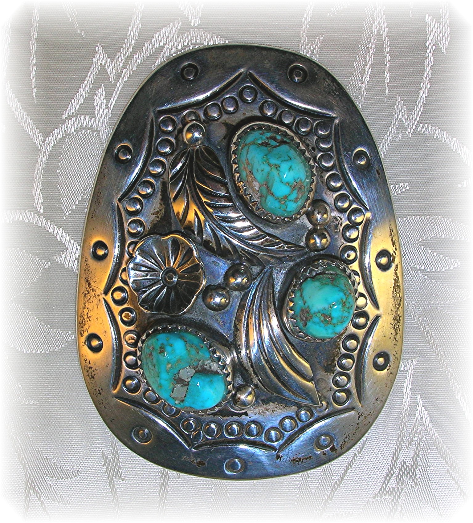 Native American Bolo Sterling Silver Turquoise Signed B