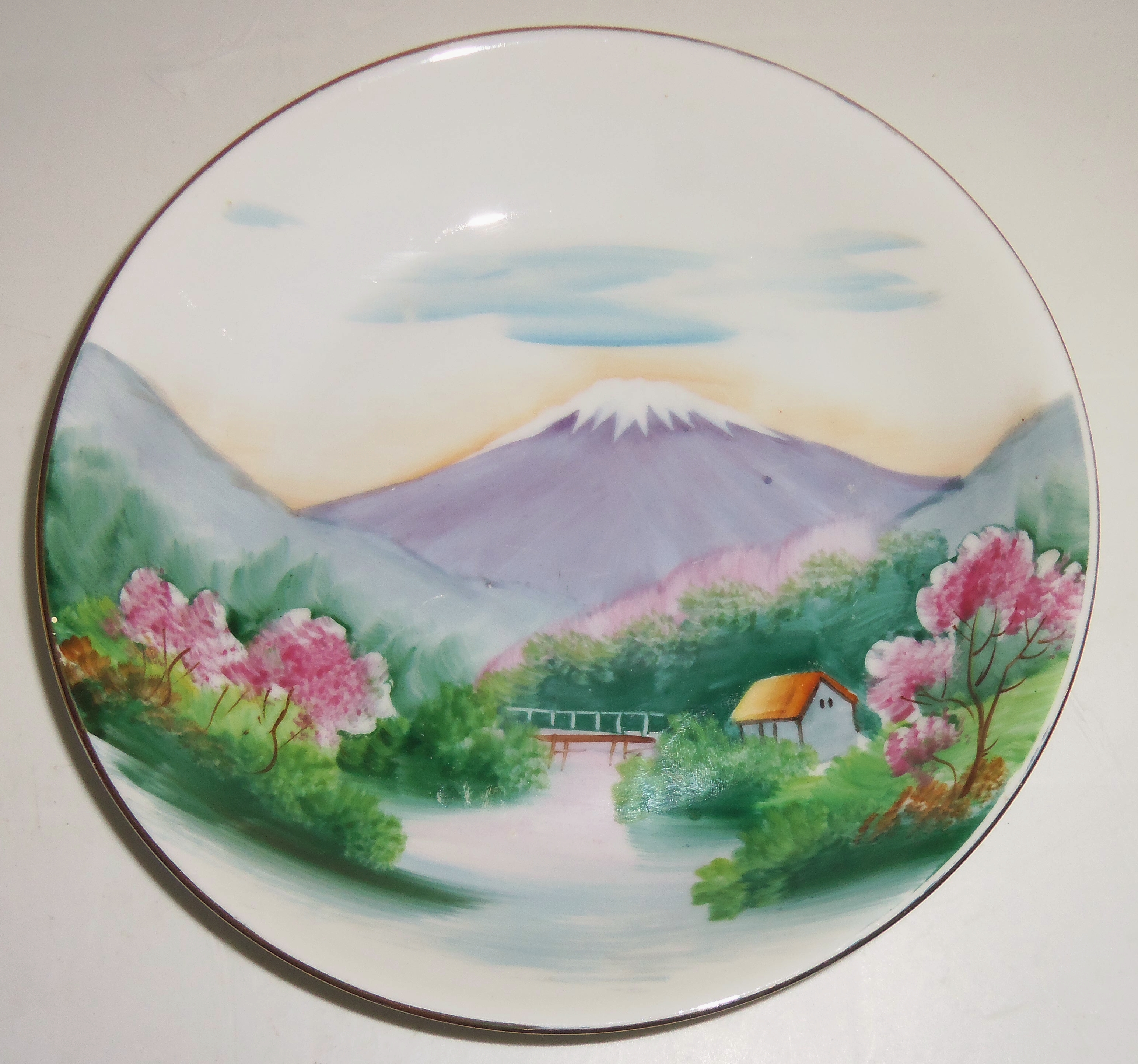Oriental China Hand Decorated Mt Fuji Soup Bowl!