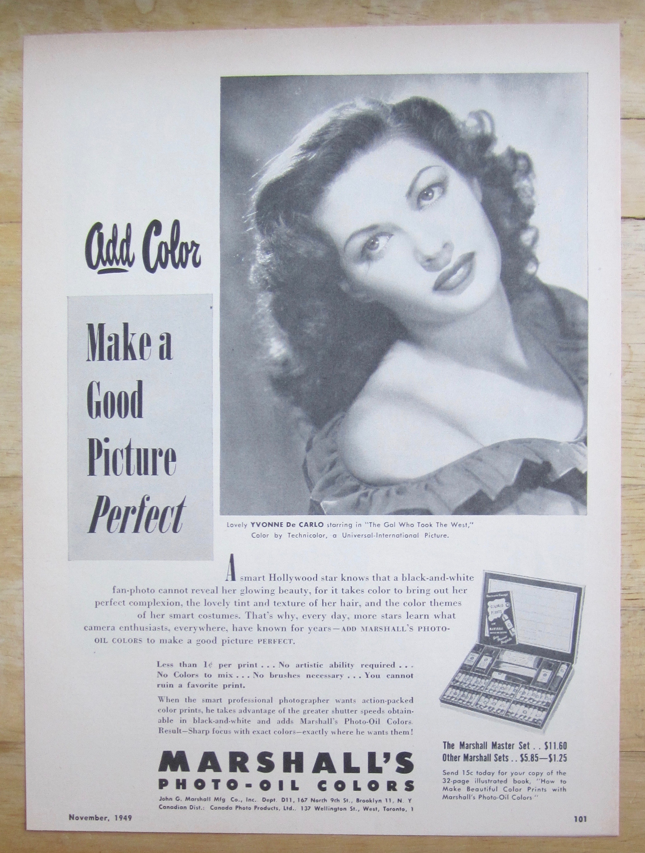 1949 Marshall's Photo-Oil Colors with Yvonne De Carlo