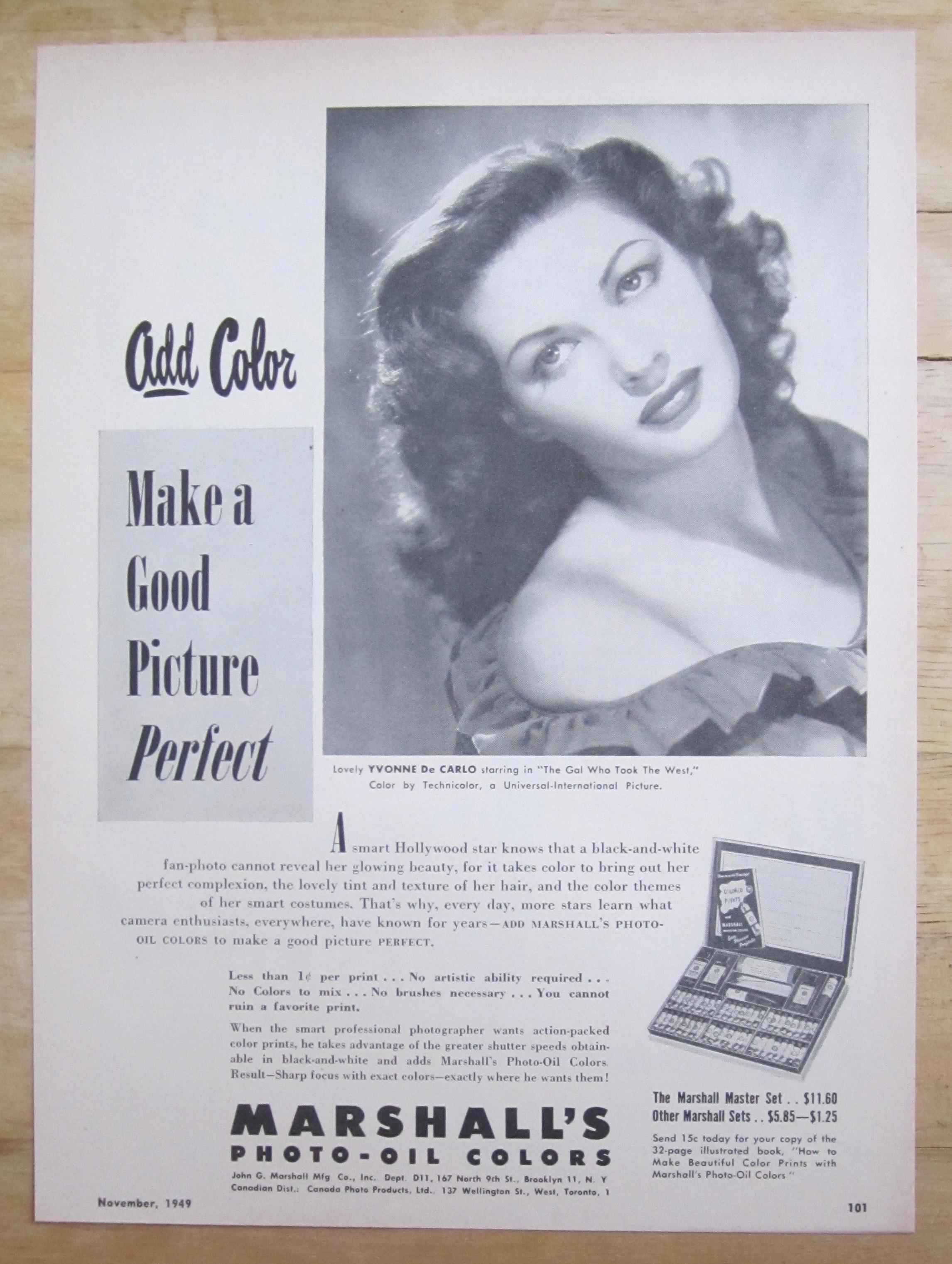 1949 Marshall's Photo-Oil Colors with Yvonne De Carlo
