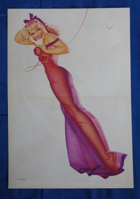 Original 1945 Sexy Blonde Pin Up Girl Wearing A Purple Nightgown While Talking On The Telephone By George Petty