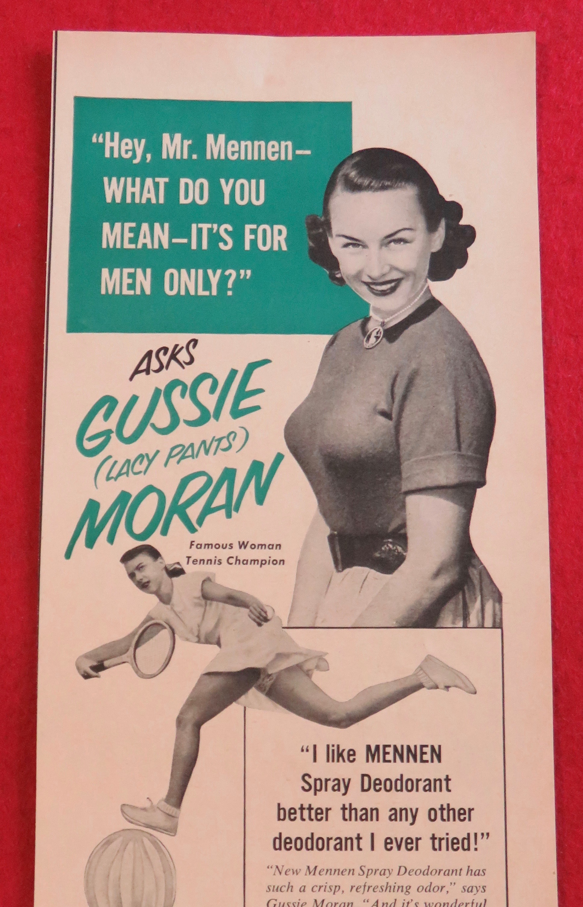1951 Mennen Spray Deodorant w/ Gussie Moran