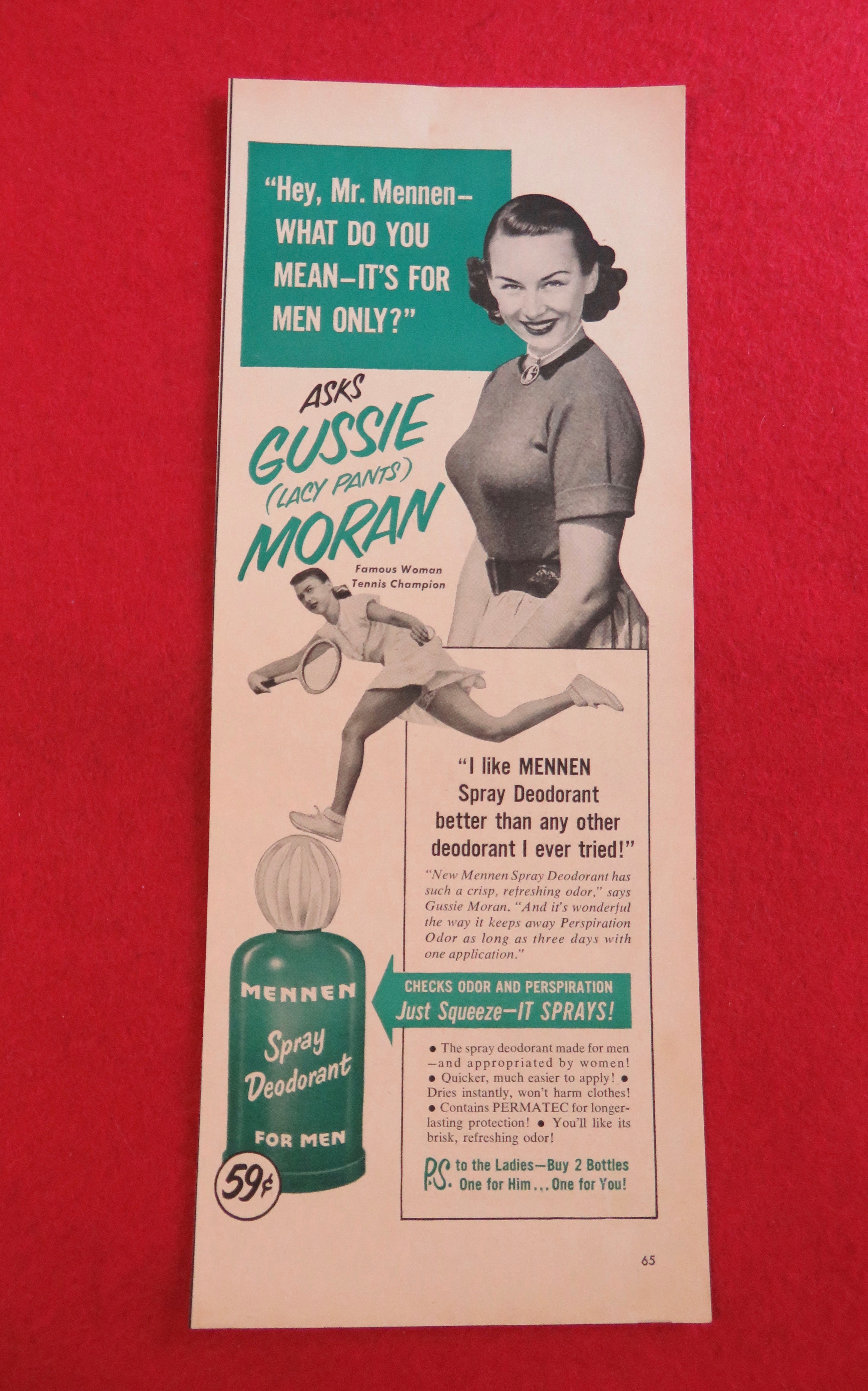 1951 Mennen Spray Deodorant w/ Gussie Moran