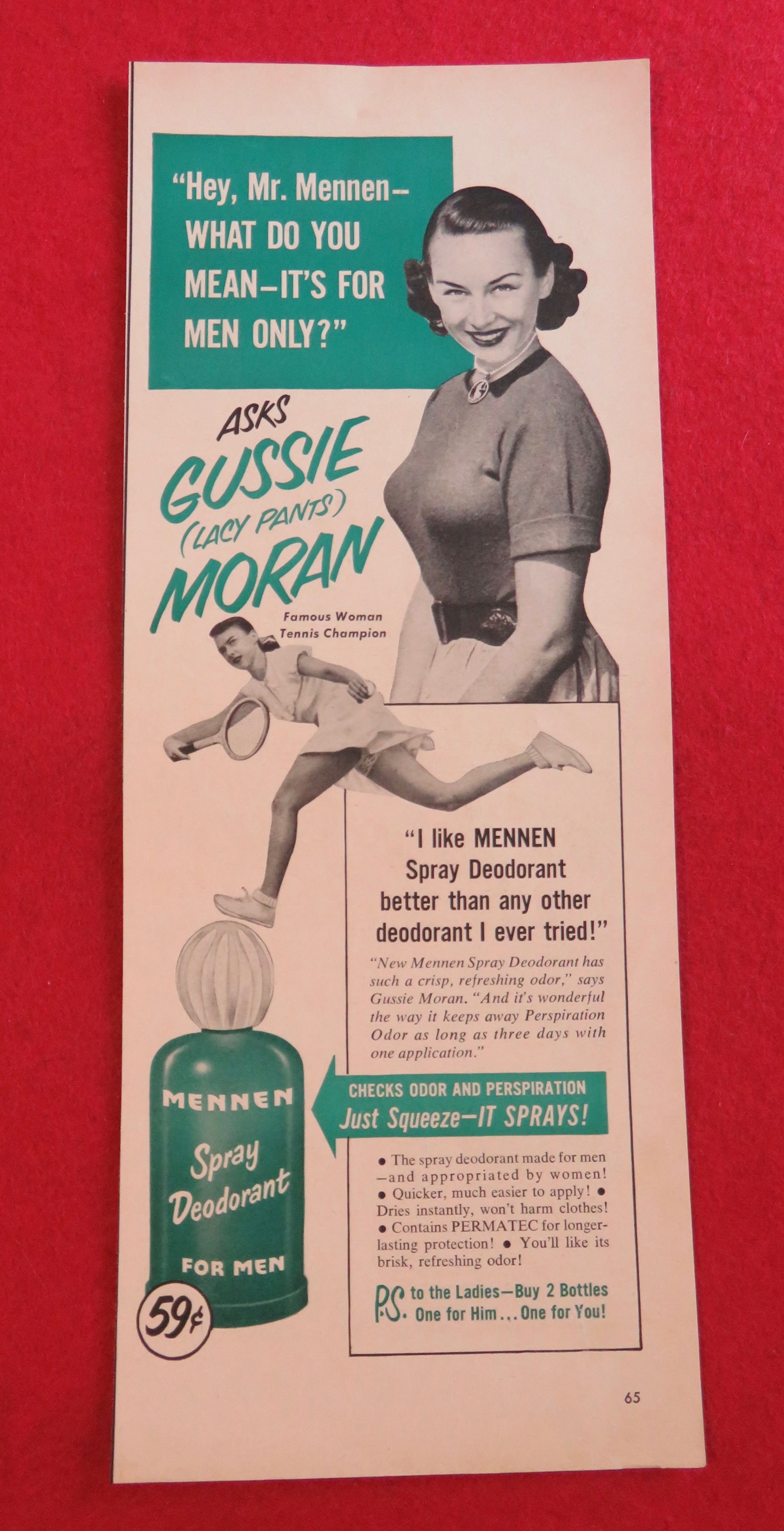 1951 Mennen Spray Deodorant w/ Gussie Moran