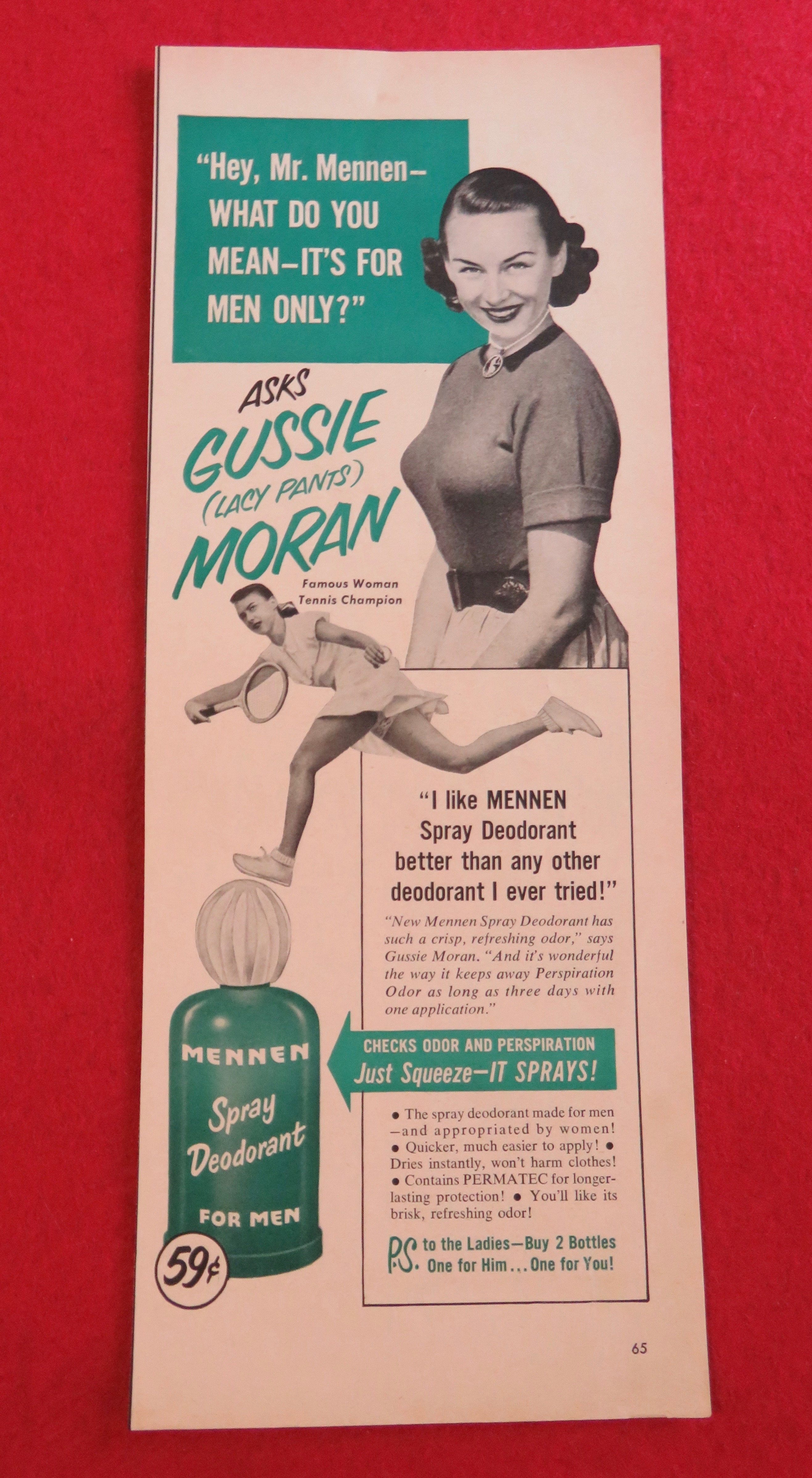 1951 Mennen Spray Deodorant w/ Gussie Moran