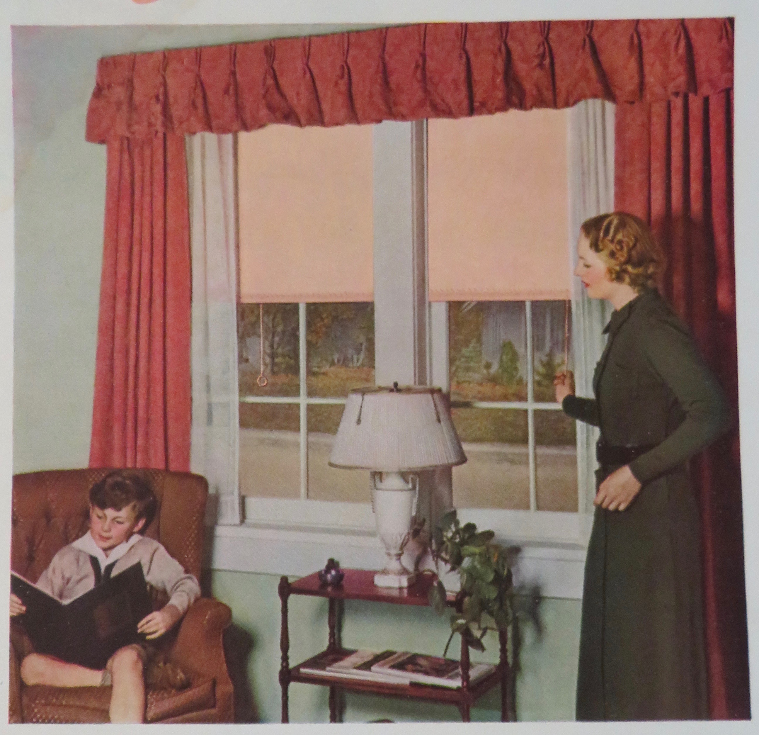 1937 Sunrose Window Shades w Woman Opening Shade