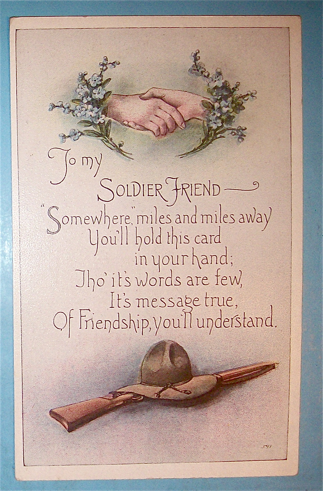 To My Soldier Friend Postcard With Hands Shaking