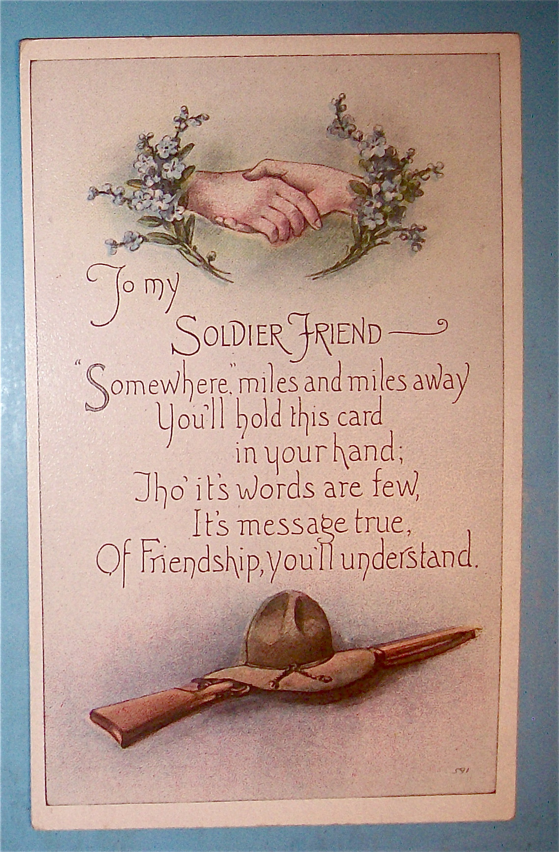 To My Soldier Friend Postcard With Hands Shaking
