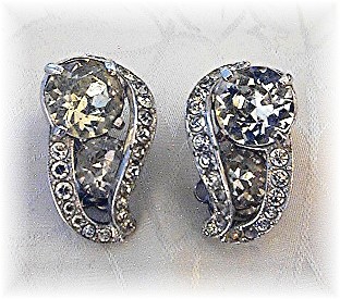 Earrings EISENBERG Crystal Silver RhodiumVintage  Clip