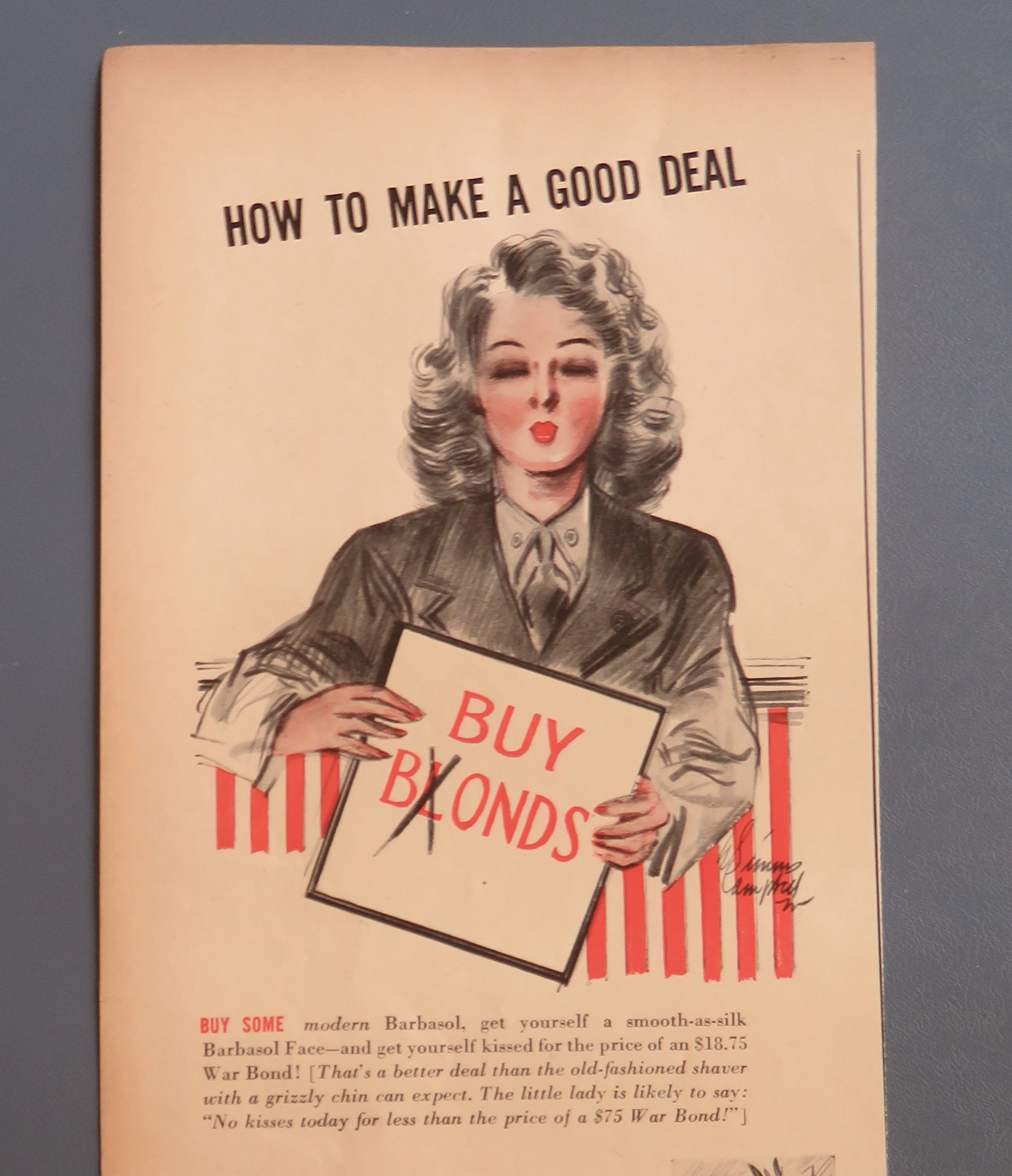 1943 Barbasol with Woman Soldier Holding Sign