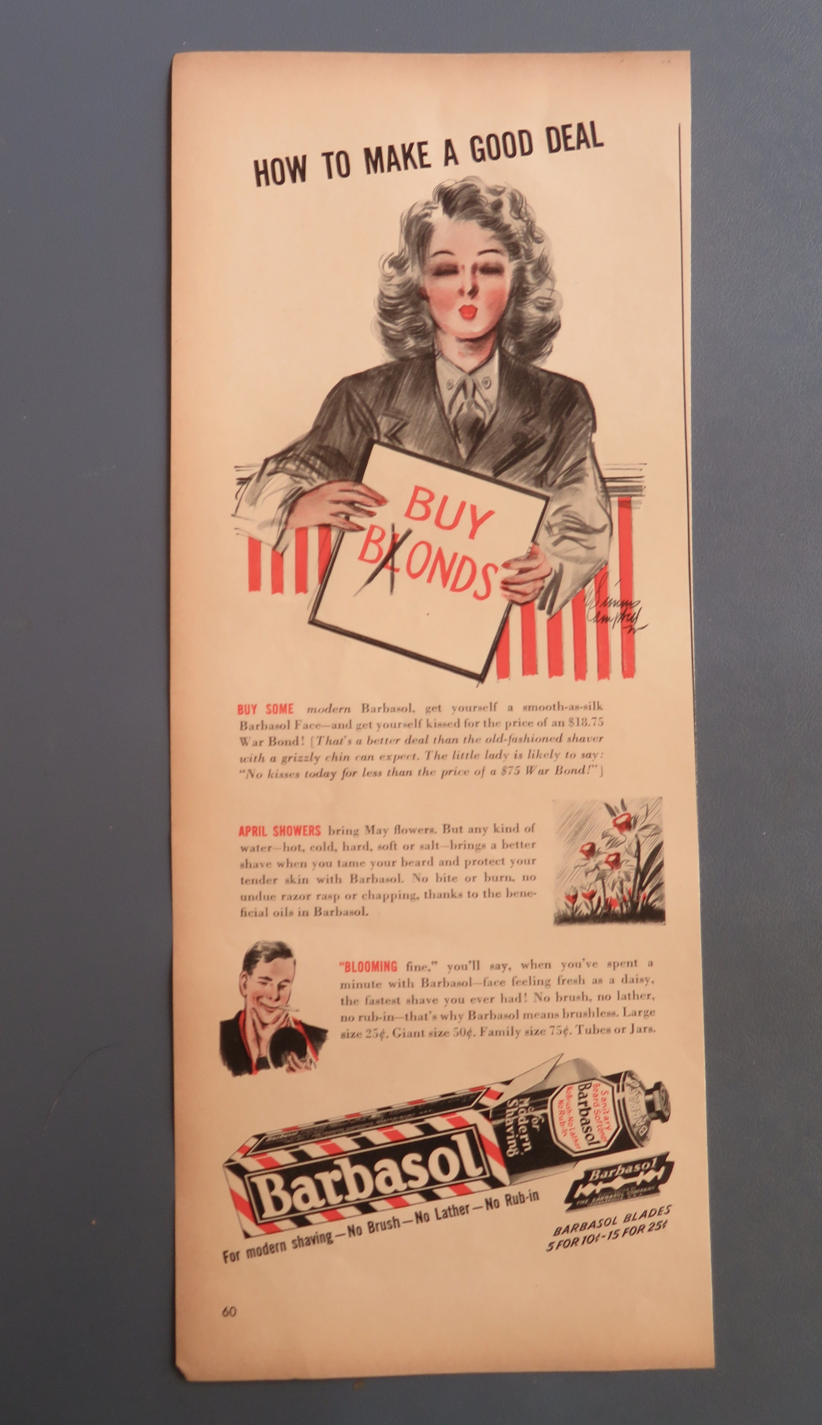 1943 Barbasol with Woman Soldier Holding Sign