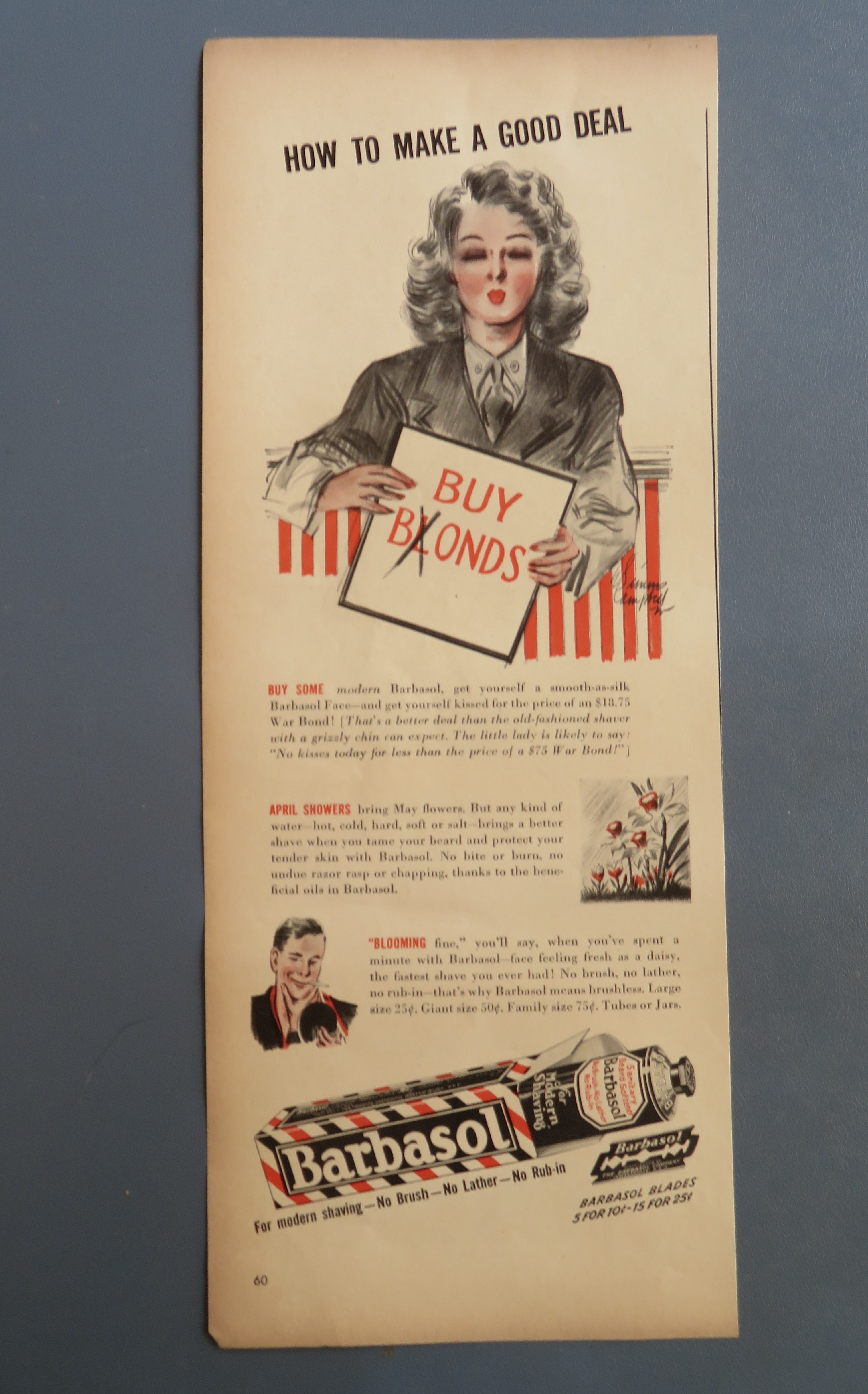 1943 Barbasol with Woman Soldier Holding Sign