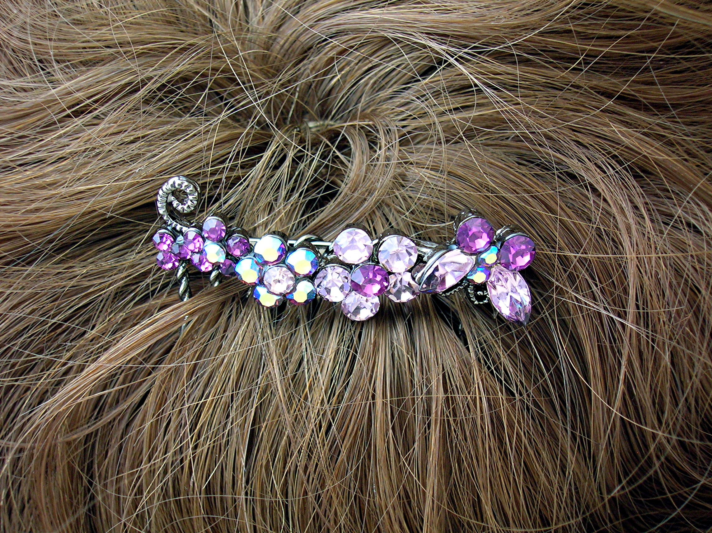 Pink Amethyst blue Crystal Flowers Hair Comb