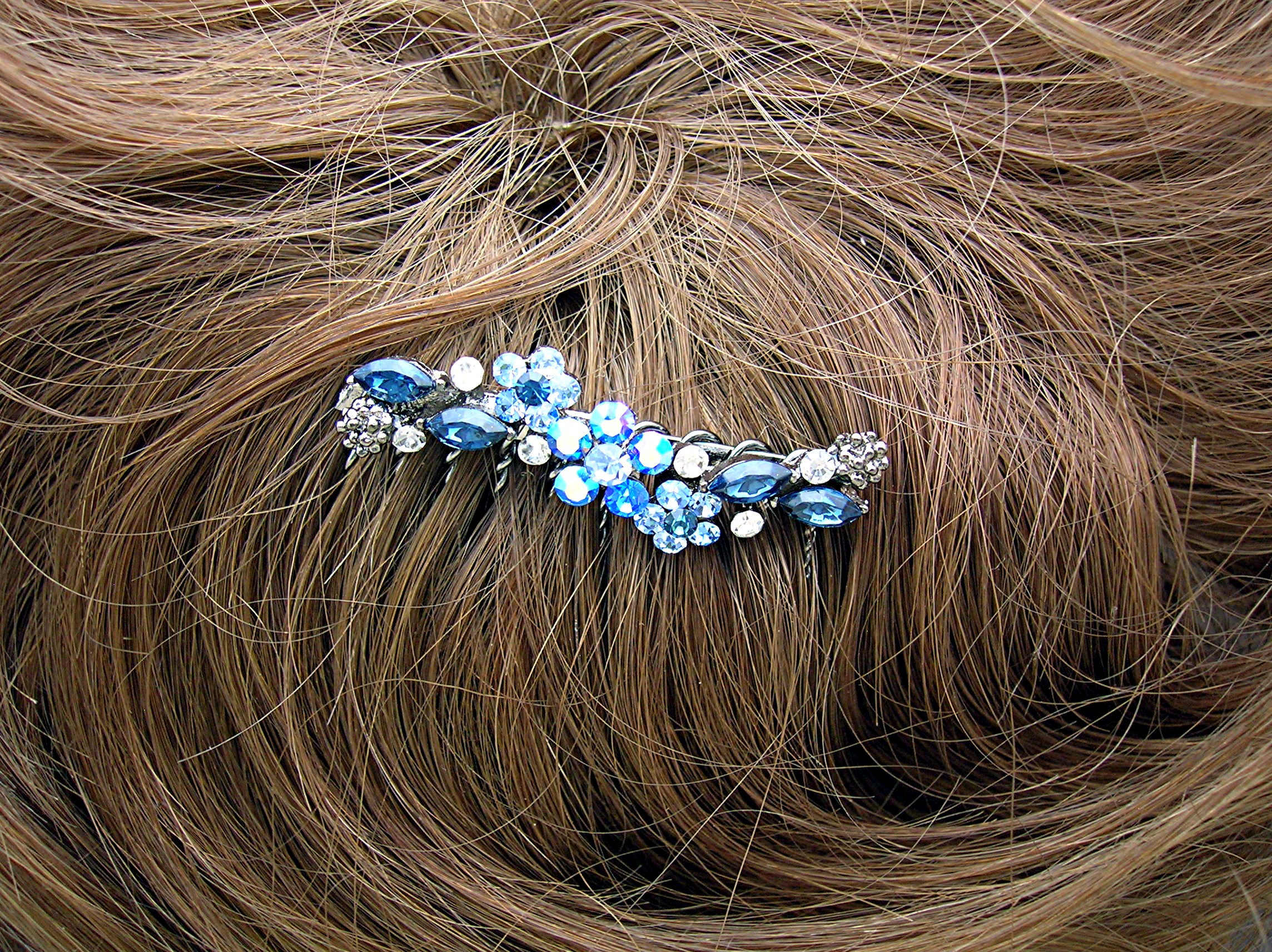 Sapphire Blue and clear Crystal Flower Comb