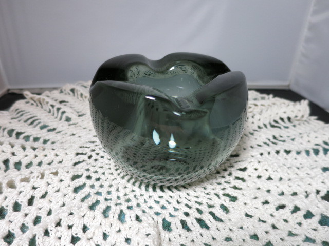 Blown Glass Ashtray Dark Smokey Gray