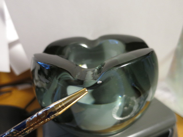 Blown Glass Ashtray Dark Smokey Gray