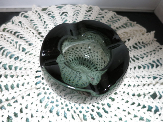 Blown Glass Ashtray Dark Smokey Gray