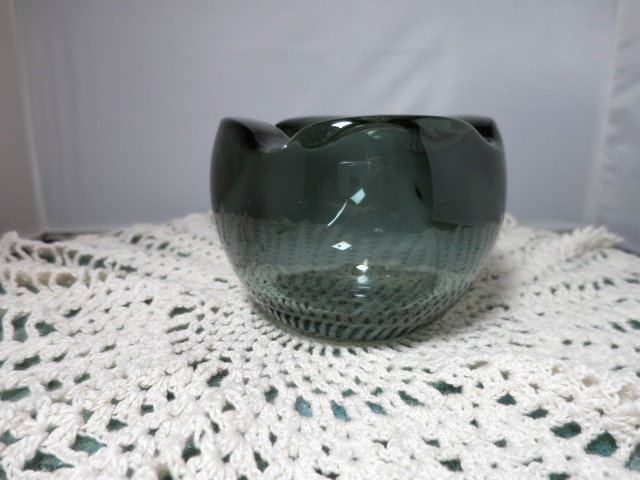 Blown Glass Ashtray Dark Smokey Gray