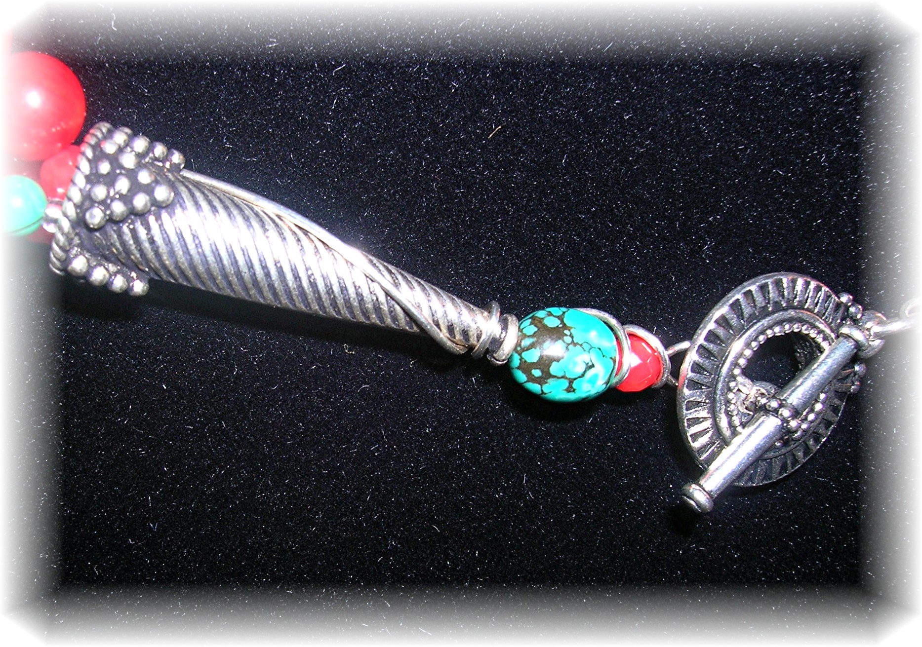 Coral Turquoise  Sterling Silver 3 Strand Necklace Arti