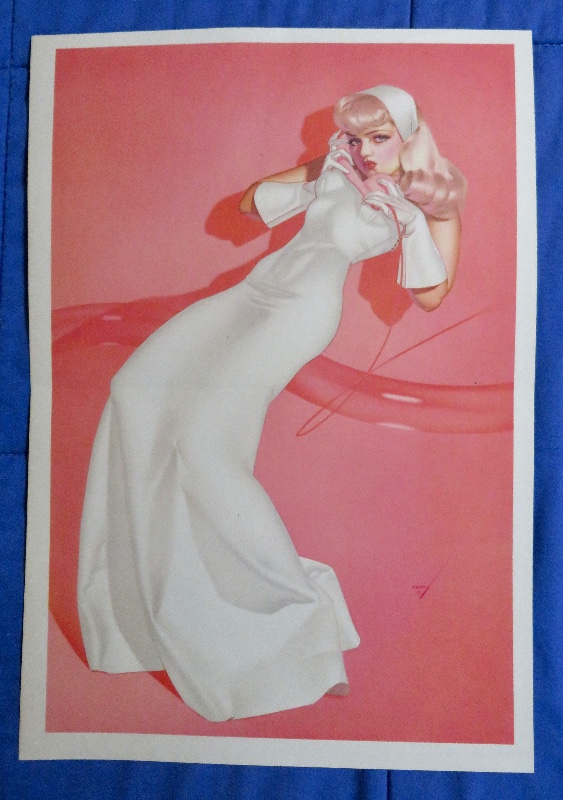 Original 1945 Sexy Pin Up Girl In White Dress While Talking On The Telephone By George Petty