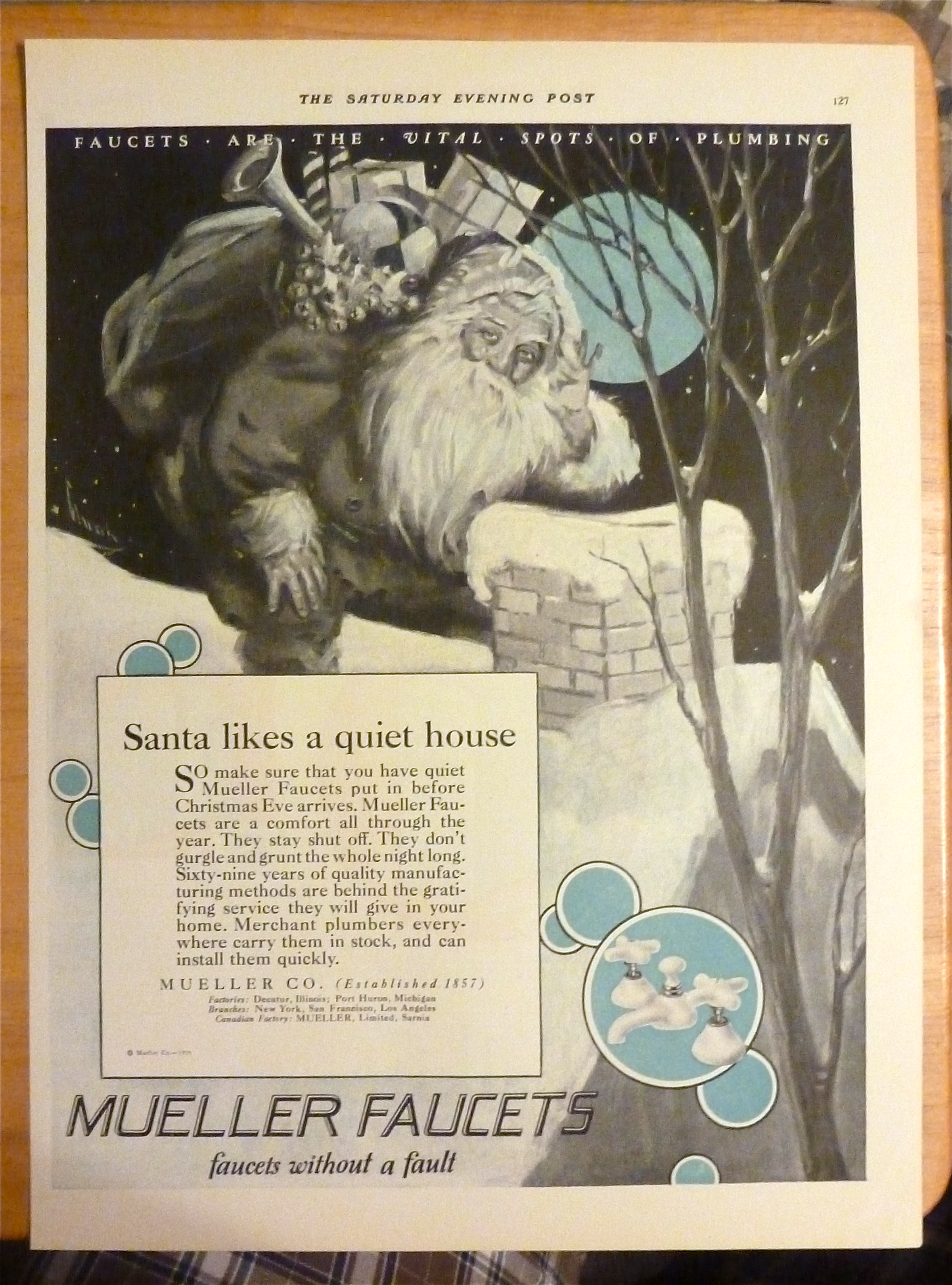 1926 Mueller Faucets with Santa By Chimney