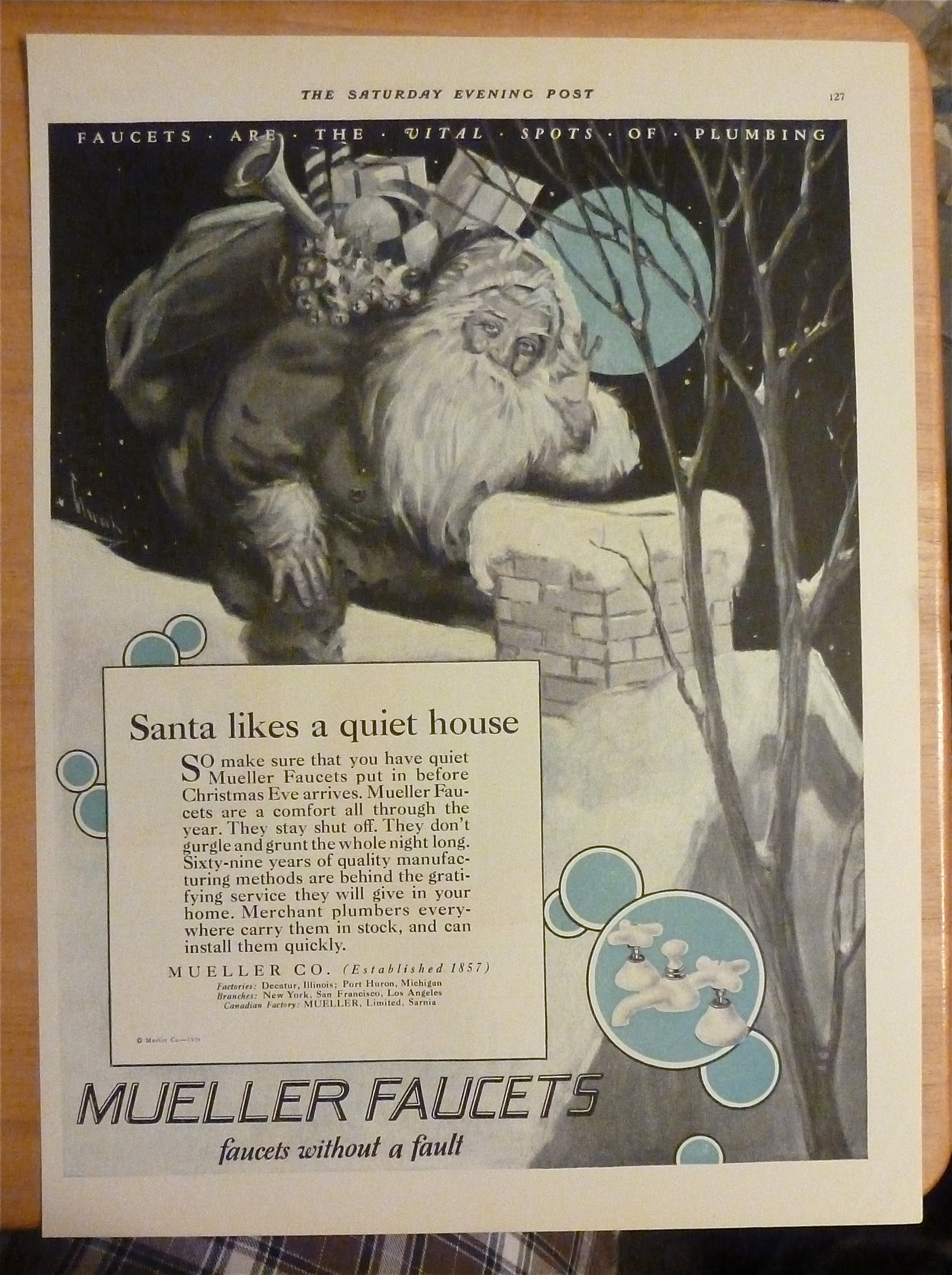 1926 Mueller Faucets with Santa By Chimney