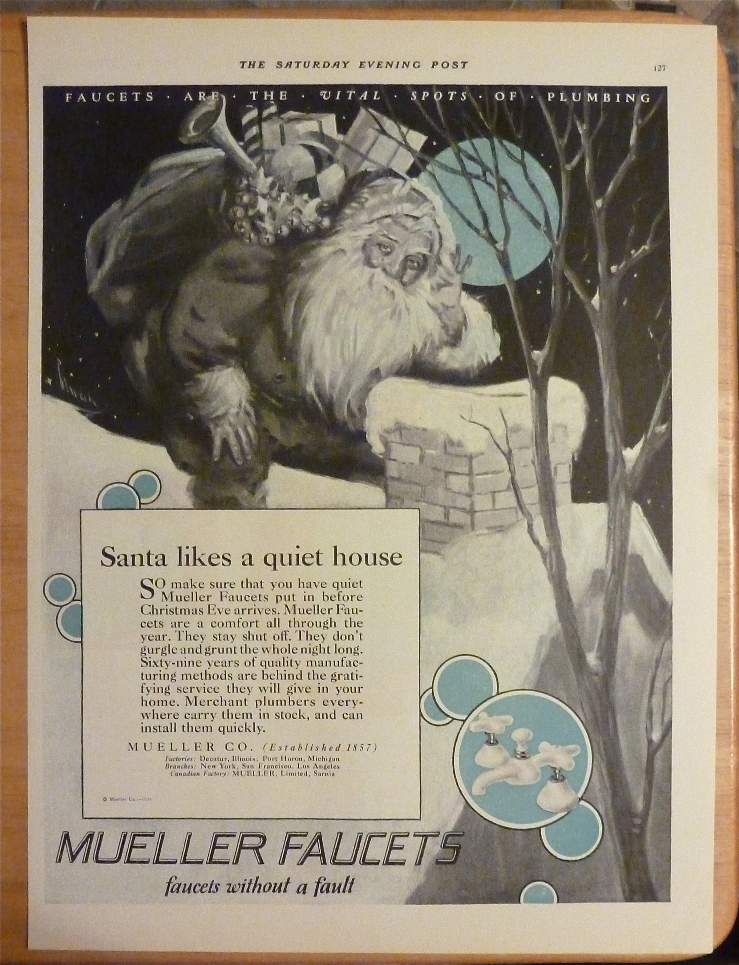 1926 Mueller Faucets with Santa By Chimney